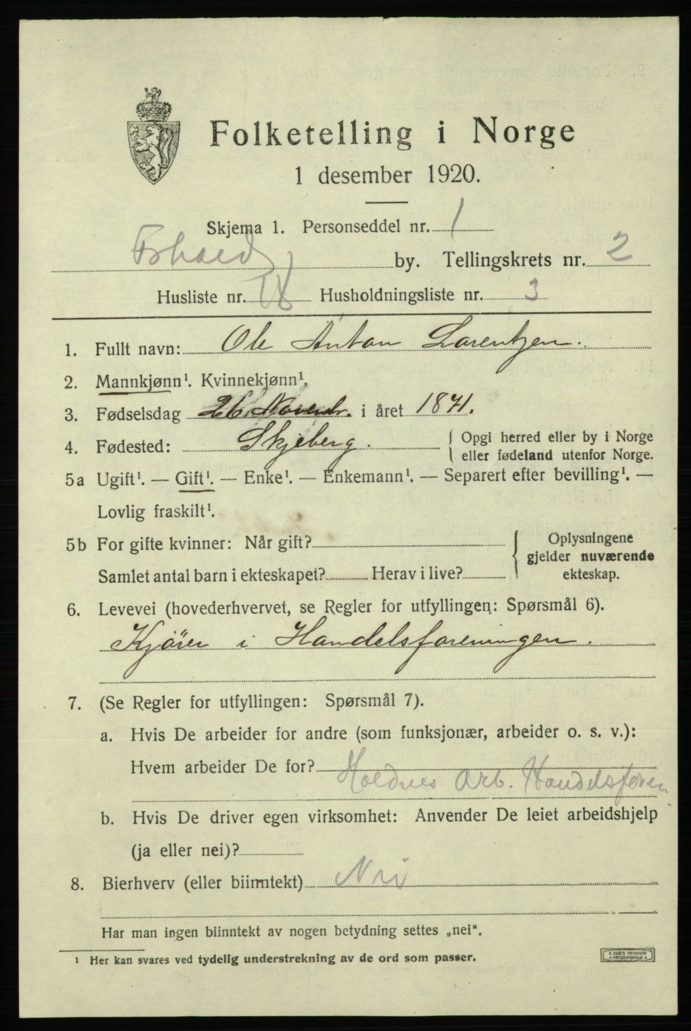 SAO, 1920 census for Fredrikshald, 1920, p. 9690