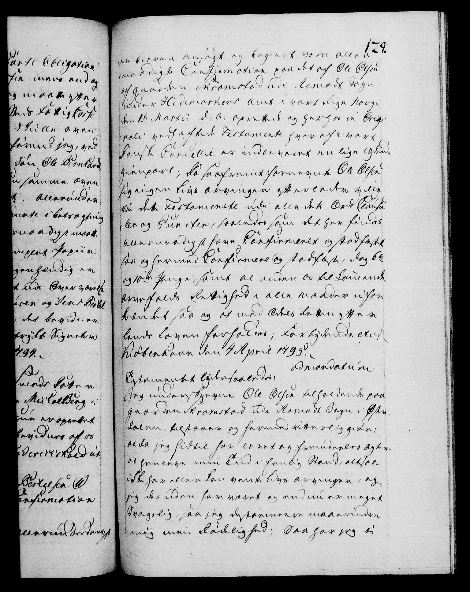 Danske Kanselli 1572-1799, AV/RA-EA-3023/F/Fc/Fca/Fcaa/L0056: Norske registre, 1795-1796, p. 129a