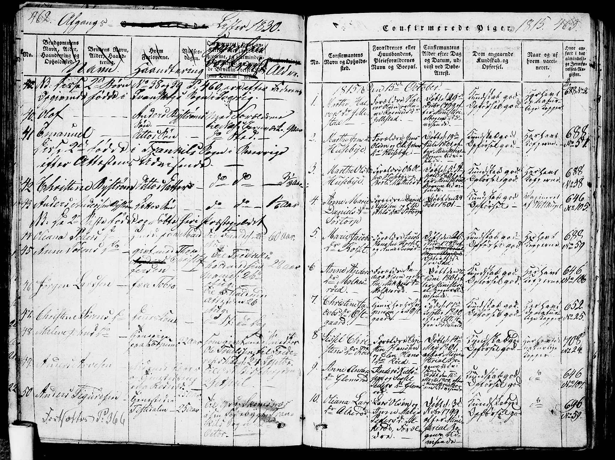 Berg prestekontor Kirkebøker, AV/SAO-A-10902/G/Ga/L0001: Parish register (copy) no. I 1, 1815-1832, p. 462-463