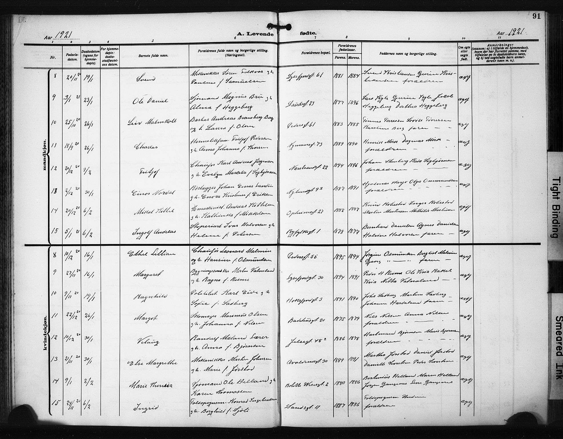 St. Johannes sokneprestkontor, SAST/A-101814/001/30/30BB/L0008: Parish register (copy) no. B 8, 1918-1929, p. 91