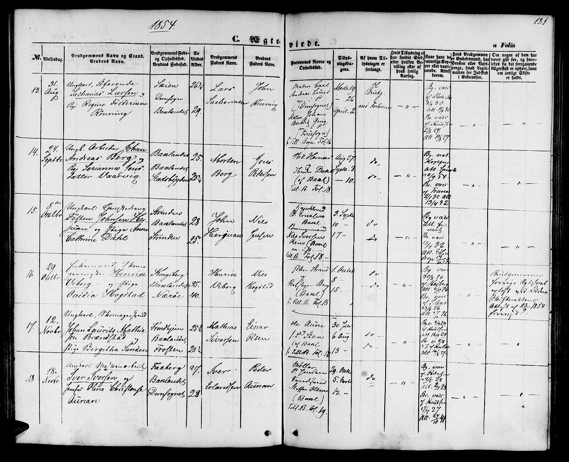 Ministerialprotokoller, klokkerbøker og fødselsregistre - Sør-Trøndelag, SAT/A-1456/604/L0184: Parish register (official) no. 604A05, 1851-1860, p. 121