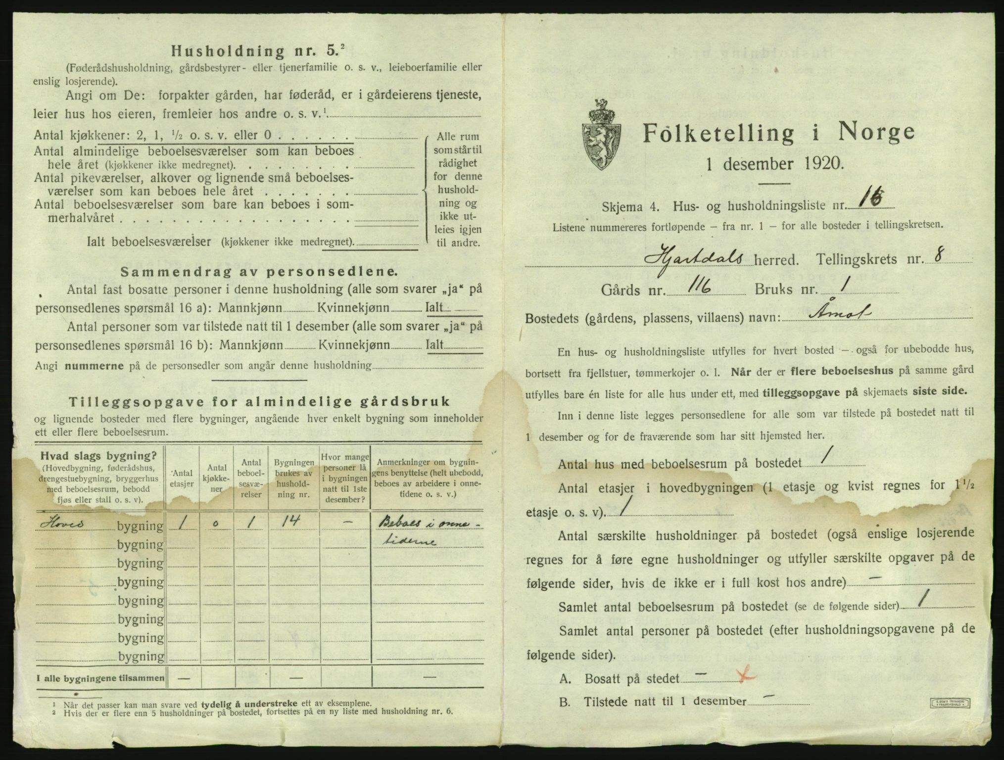 SAKO, 1920 census for Hjartdal, 1920, p. 932