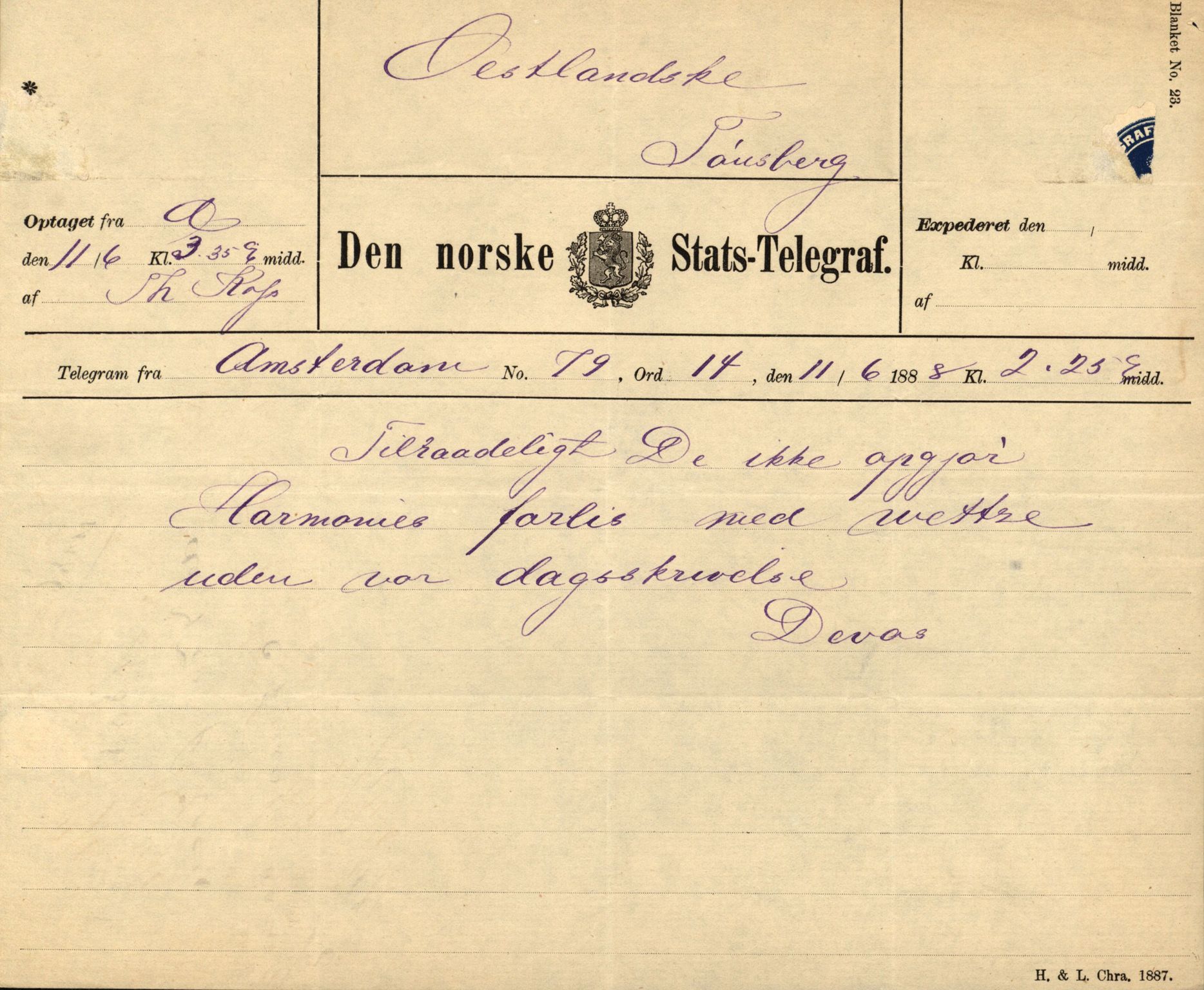 Pa 63 - Østlandske skibsassuranceforening, VEMU/A-1079/G/Ga/L0021/0006: Havaridokumenter / Gøthe, Granit, Granen, Harmonie, Lindsay, 1888, p. 102