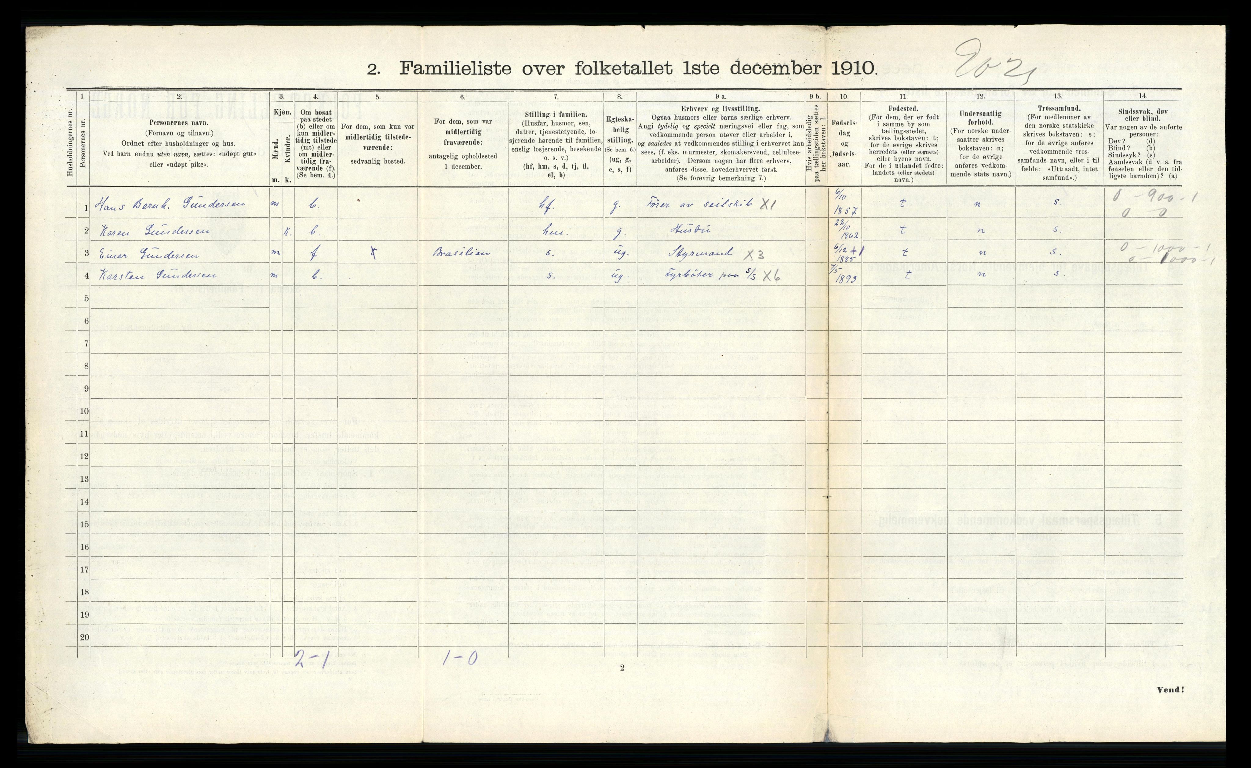 RA, 1910 census for Brevik, 1910, p. 1221