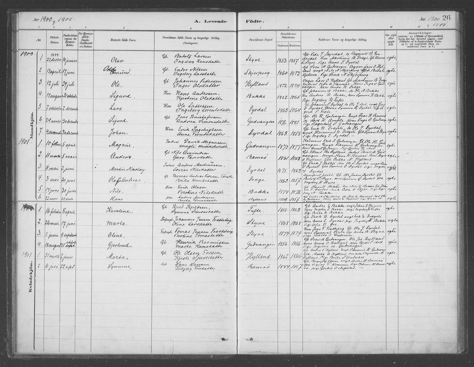 Aurland sokneprestembete, SAB/A-99937/H/Ha/Had/L0001: Parish register (official) no. D  1, 1880-1903, p. 26