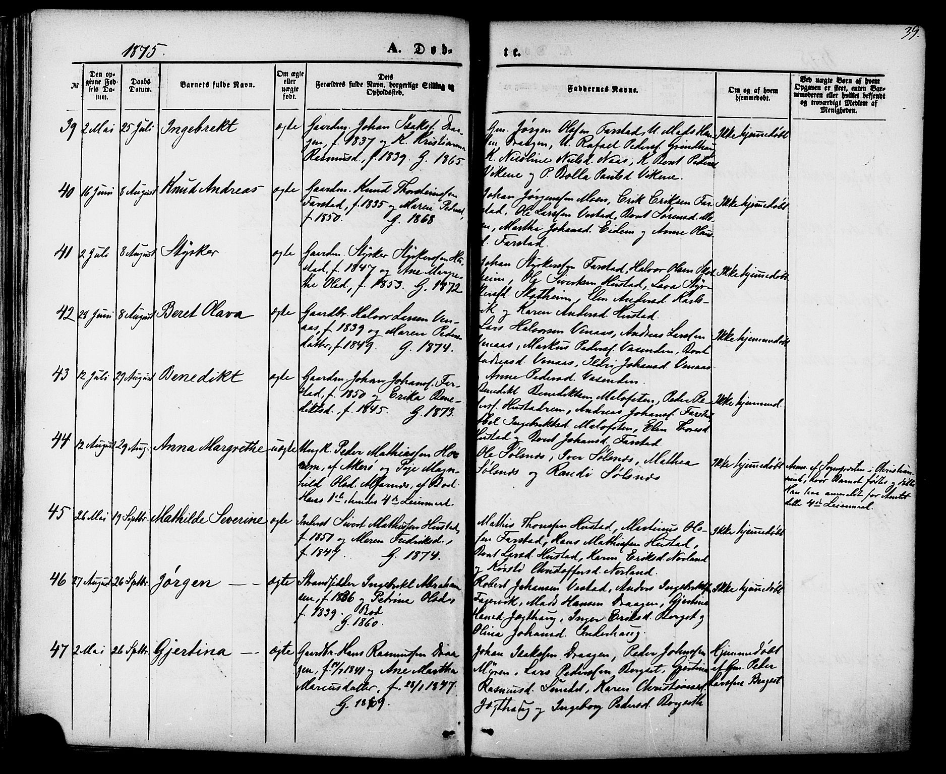 Ministerialprotokoller, klokkerbøker og fødselsregistre - Møre og Romsdal, AV/SAT-A-1454/566/L0768: Parish register (official) no. 566A07, 1869-1881, p. 39