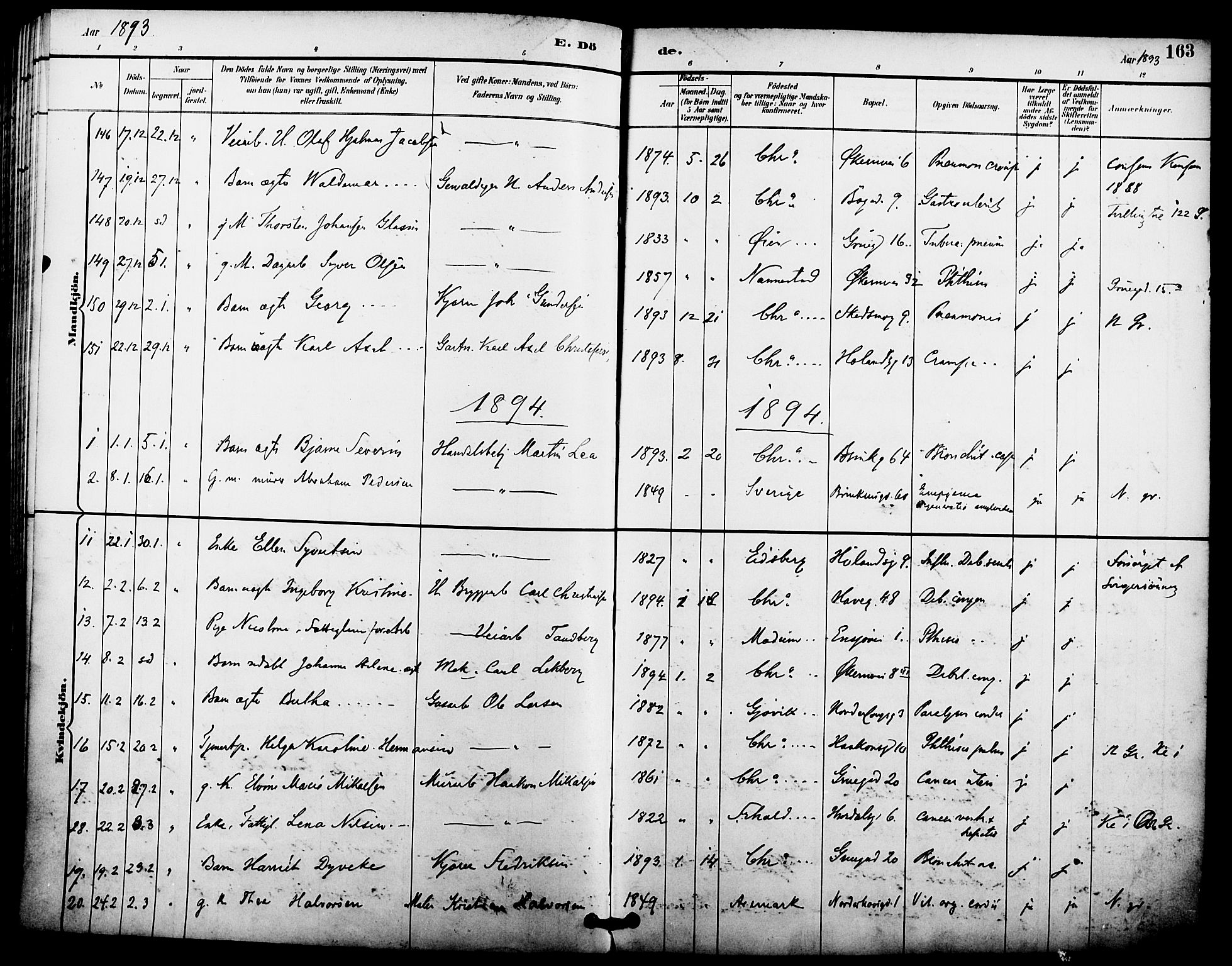 Kampen prestekontor Kirkebøker, SAO/A-10853/F/Fa/L0008: Parish register (official) no. I 8, 1892-1902, p. 163
