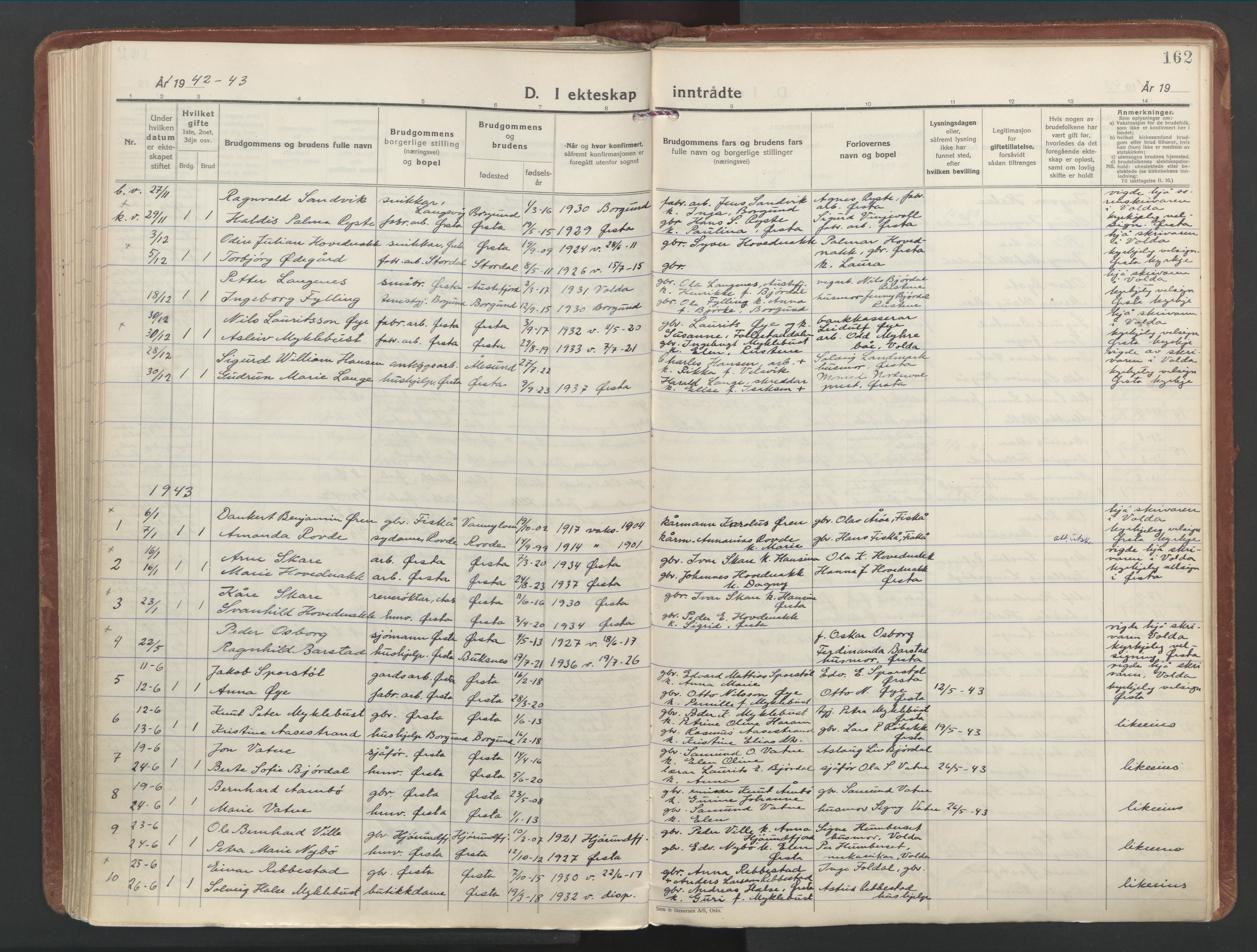 Ministerialprotokoller, klokkerbøker og fødselsregistre - Møre og Romsdal, AV/SAT-A-1454/513/L0181: Parish register (official) no. 513A08, 1930-1943, p. 162
