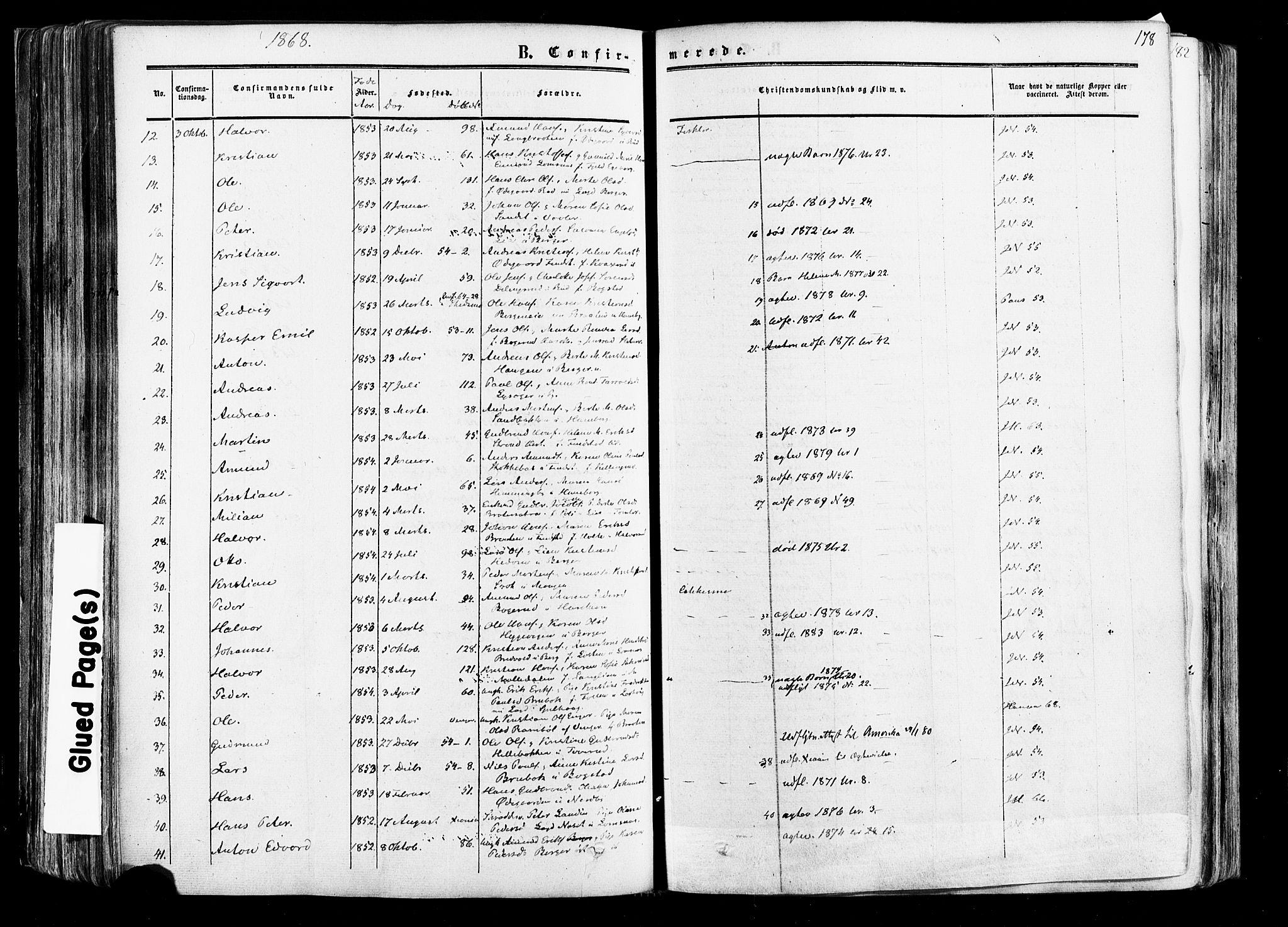 Aurskog prestekontor Kirkebøker, SAO/A-10304a/F/Fa/L0007: Parish register (official) no. I 7, 1854-1877, p. 178
