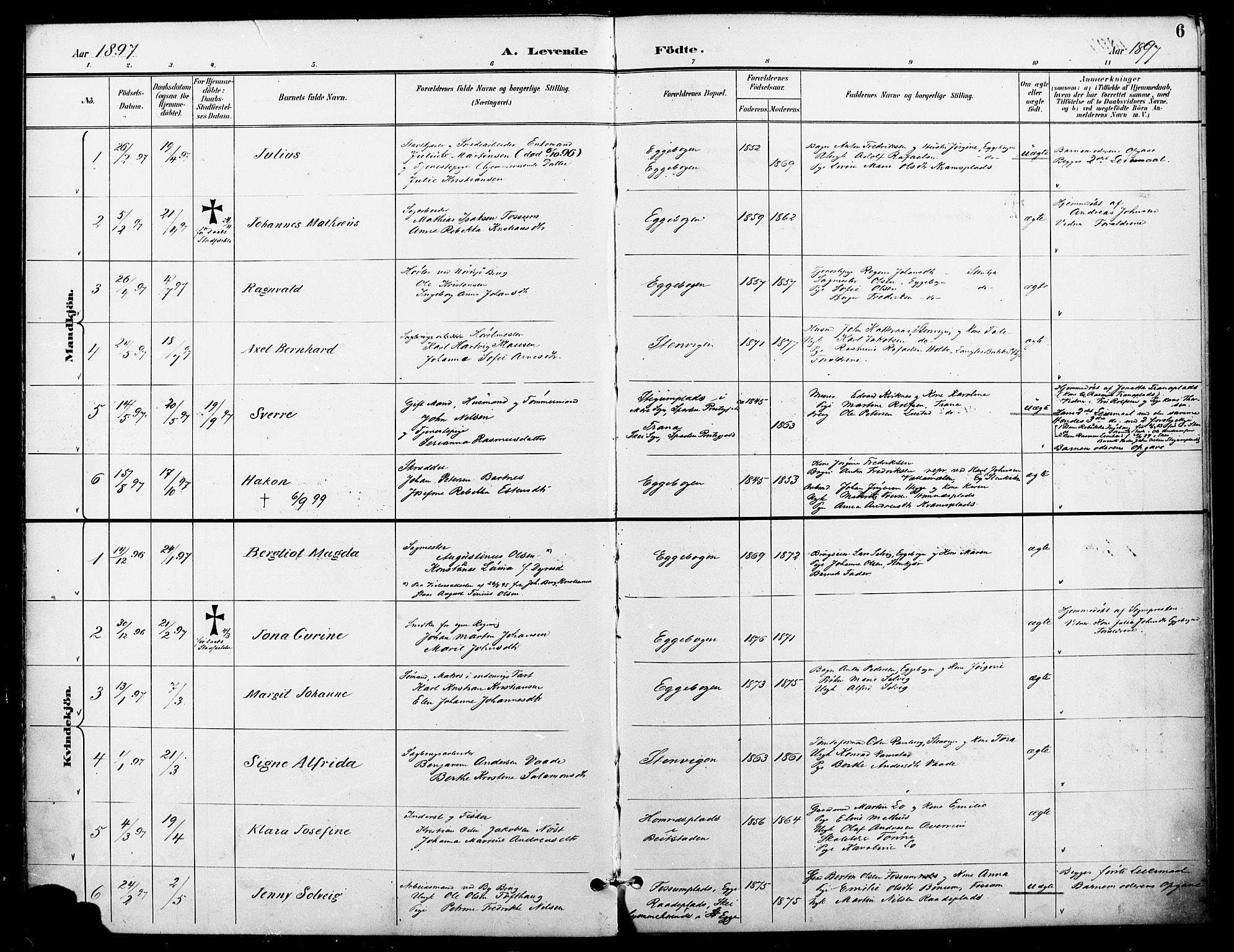 Ministerialprotokoller, klokkerbøker og fødselsregistre - Nord-Trøndelag, AV/SAT-A-1458/740/L0379: Parish register (official) no. 740A02, 1895-1907, p. 6