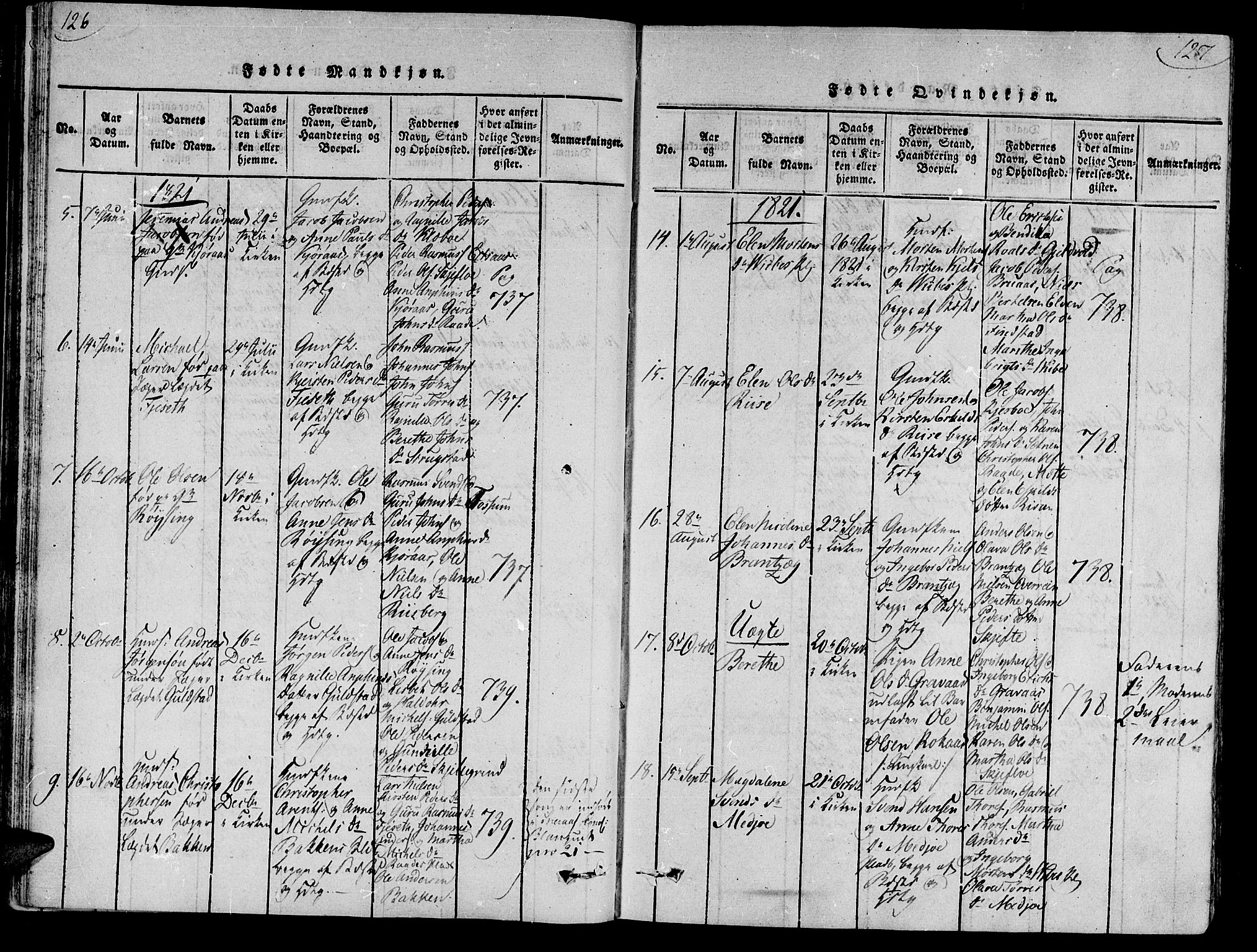 Ministerialprotokoller, klokkerbøker og fødselsregistre - Nord-Trøndelag, AV/SAT-A-1458/735/L0333: Parish register (official) no. 735A04 /2, 1816-1825, p. 126-127