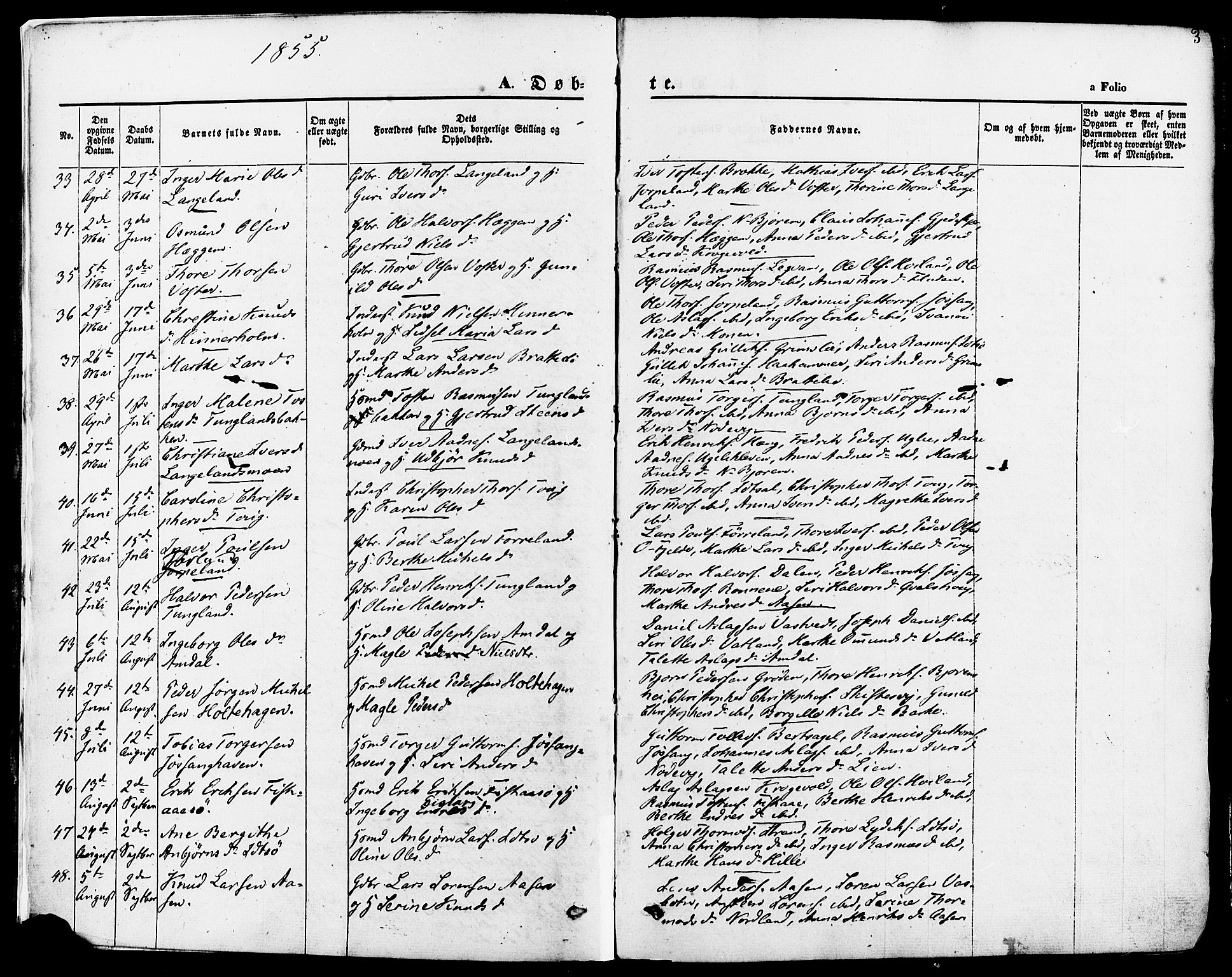 Strand sokneprestkontor, SAST/A-101828/H/Ha/Haa/L0007: Parish register (official) no. A 7, 1855-1881, p. 3