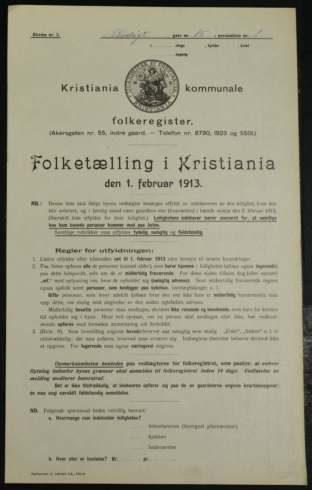 OBA, Municipal Census 1913 for Kristiania, 1913, p. 6645