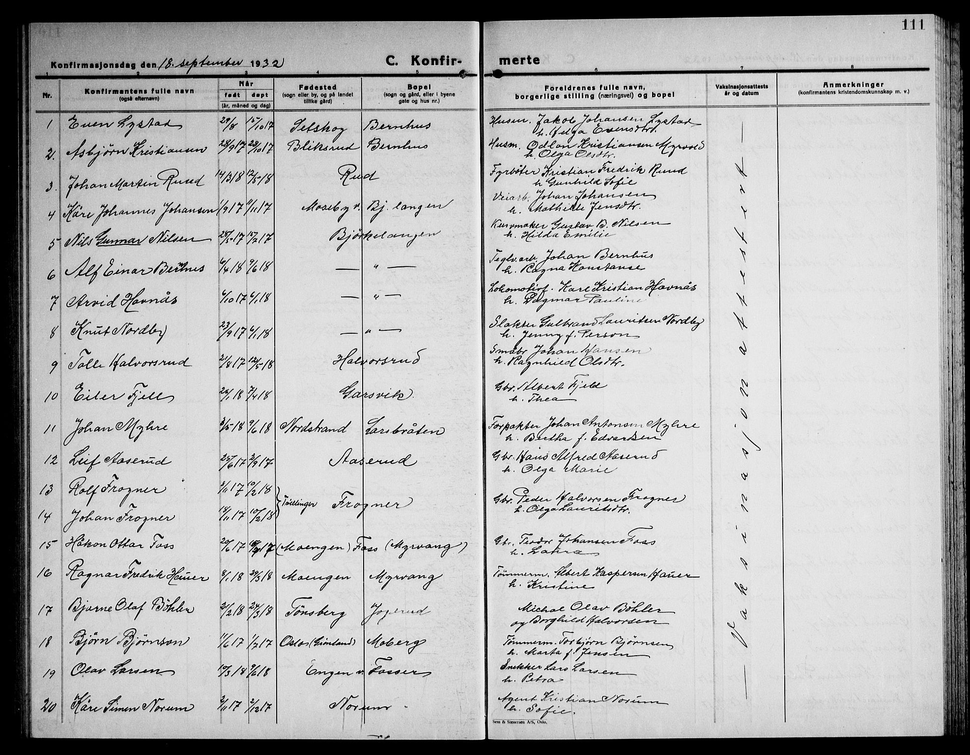 Høland prestekontor Kirkebøker, SAO/A-10346a/G/Ga/L0009: Parish register (copy) no. I 9, 1930-1951, p. 111
