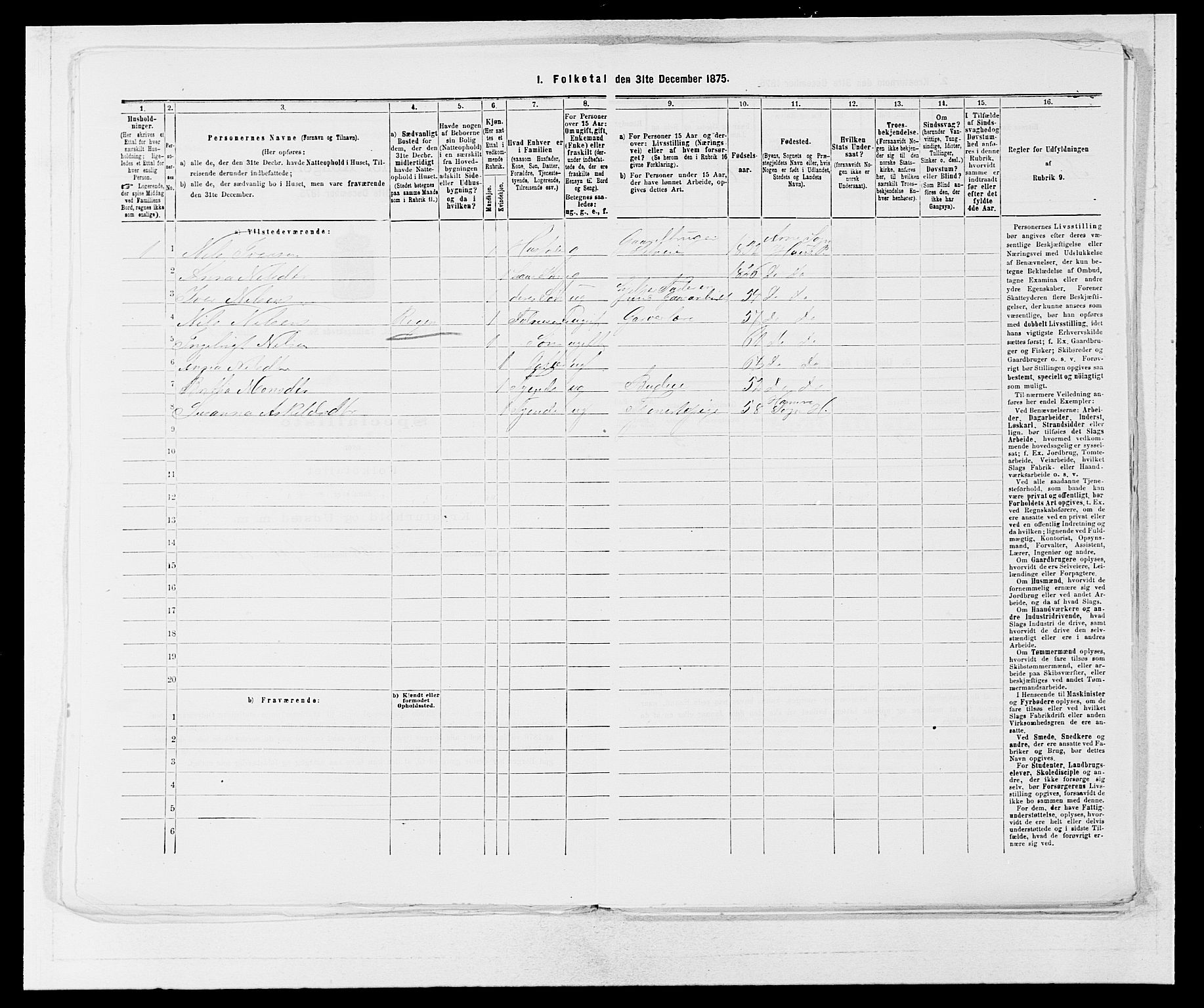 SAB, 1875 census for 1250P Haus, 1875, p. 995