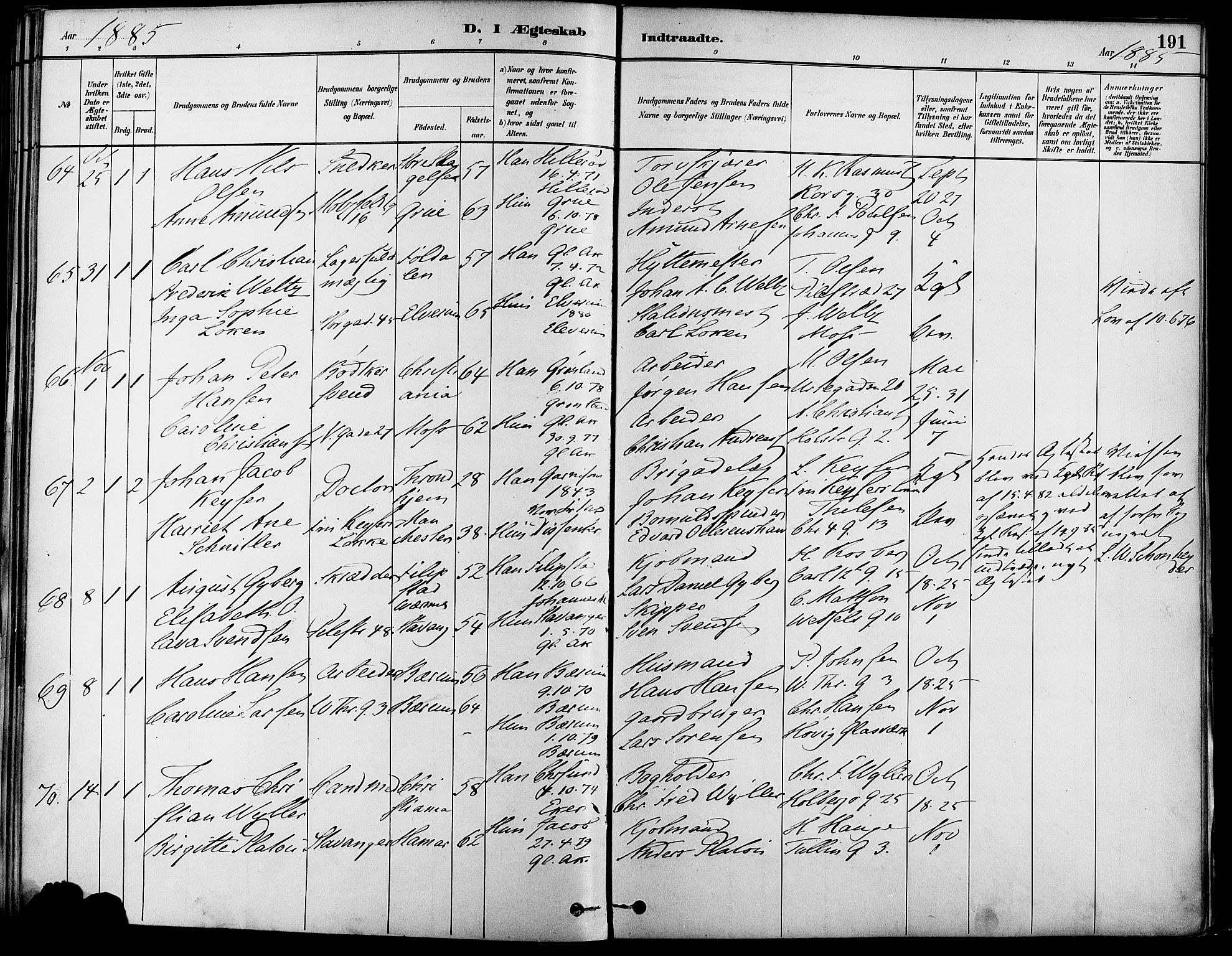 Gamle Aker prestekontor Kirkebøker, SAO/A-10617a/F/L0007: Parish register (official) no. 7, 1882-1890, p. 191