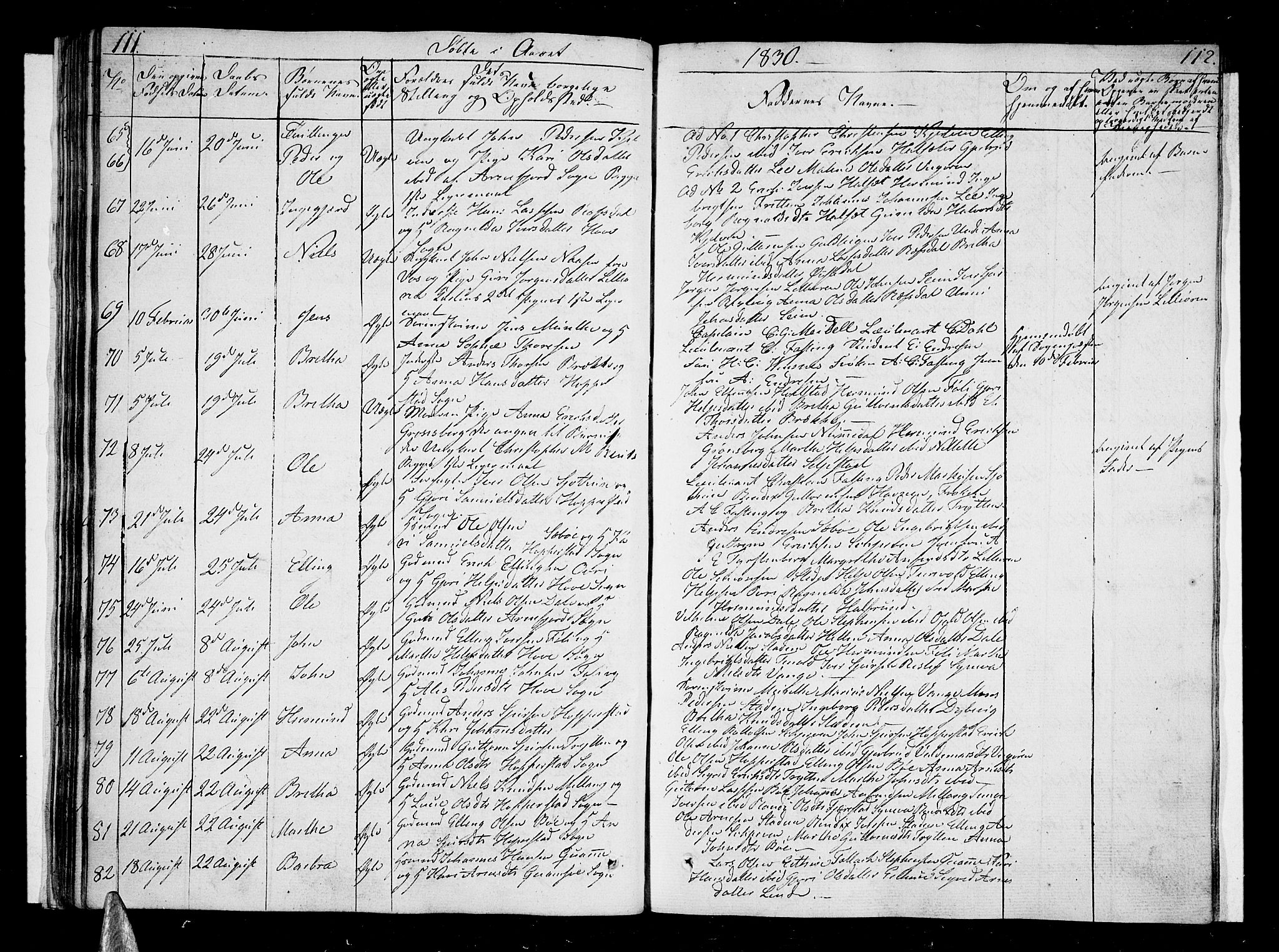 Vik sokneprestembete, SAB/A-81501: Parish register (official) no. A 6, 1821-1831, p. 111-112