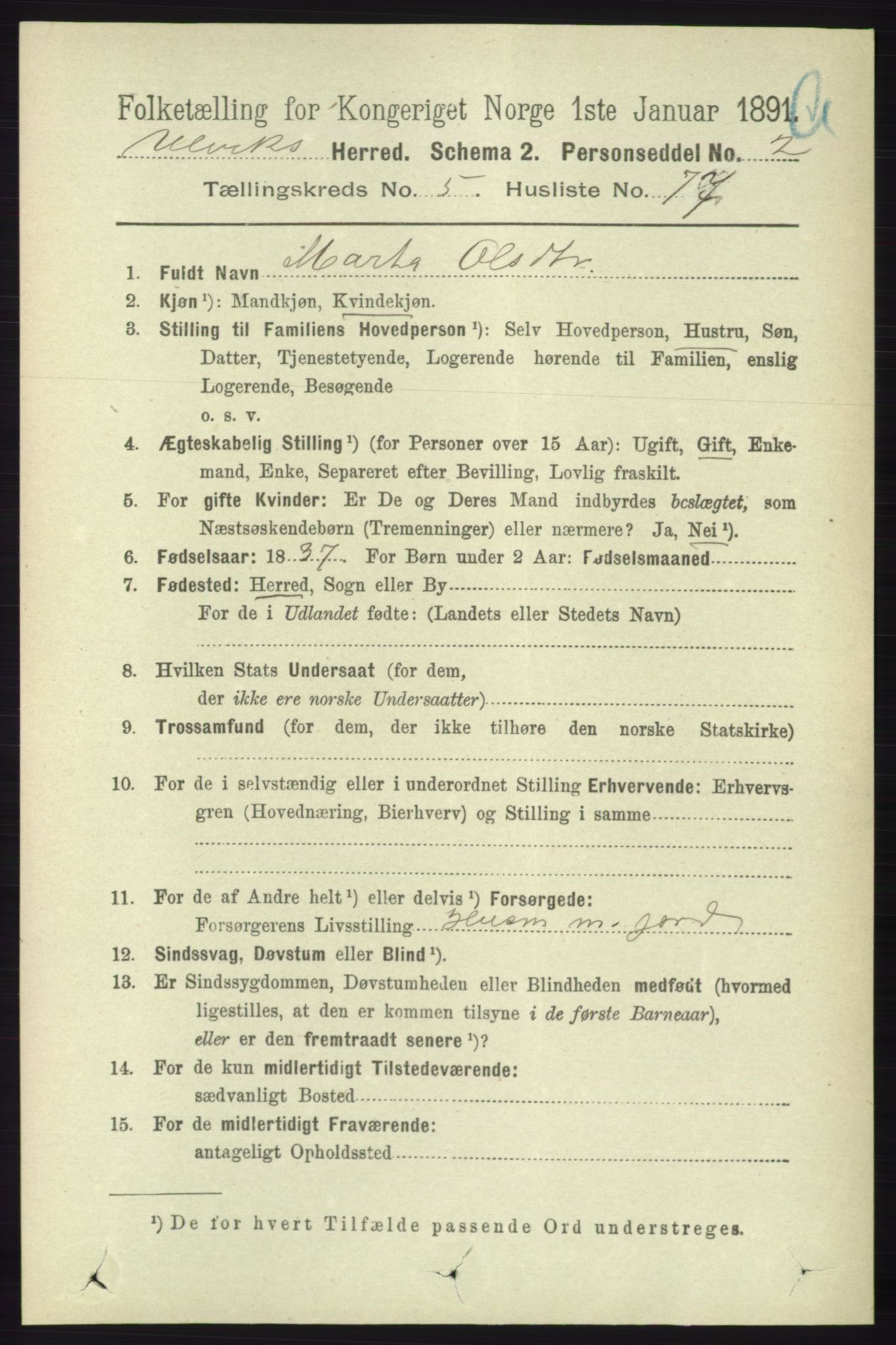 RA, 1891 census for 1233 Ulvik, 1891, p. 1788