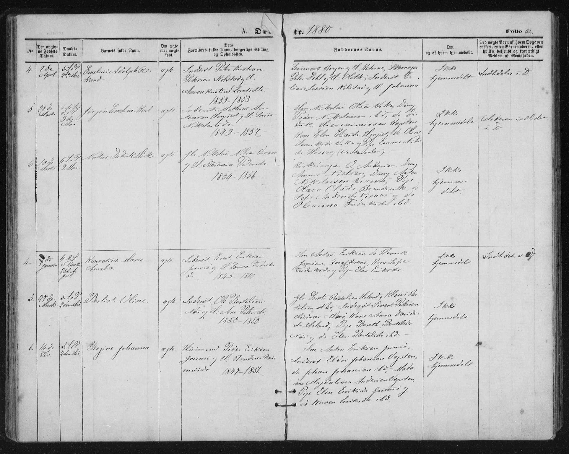 Ministerialprotokoller, klokkerbøker og fødselsregistre - Nordland, SAT/A-1459/816/L0241: Parish register (official) no. 816A07, 1870-1885, p. 62