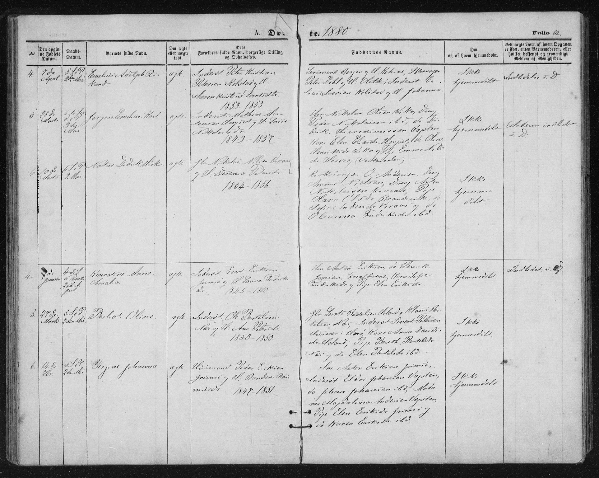 Ministerialprotokoller, klokkerbøker og fødselsregistre - Nordland, AV/SAT-A-1459/816/L0241: Parish register (official) no. 816A07, 1870-1885, p. 62