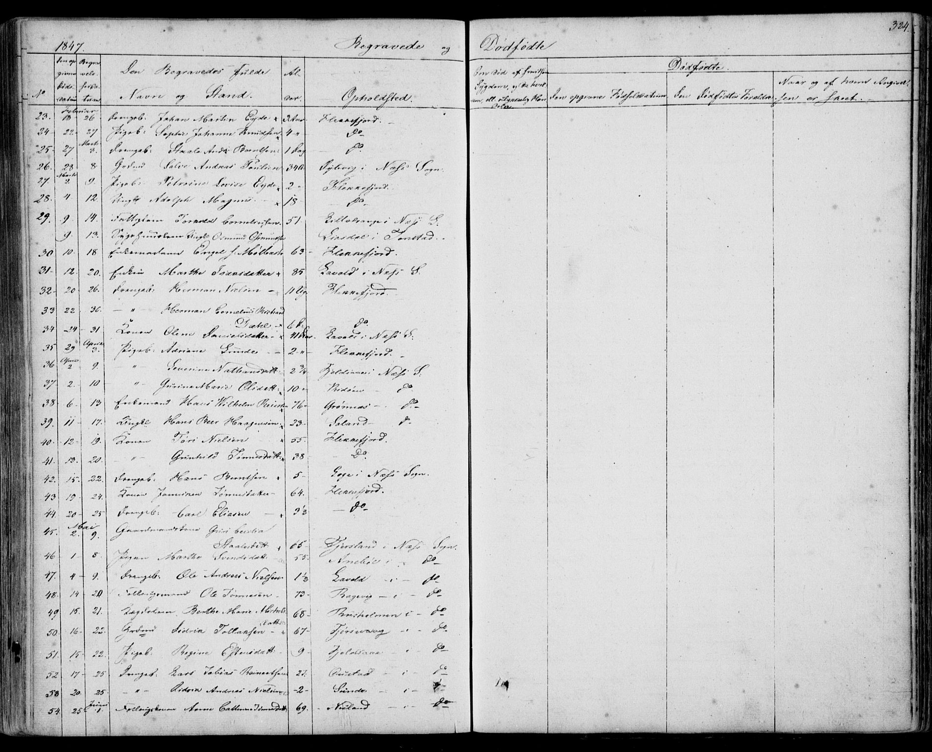 Flekkefjord sokneprestkontor, SAK/1111-0012/F/Fb/Fbc/L0005: Parish register (copy) no. B 5, 1846-1866, p. 324