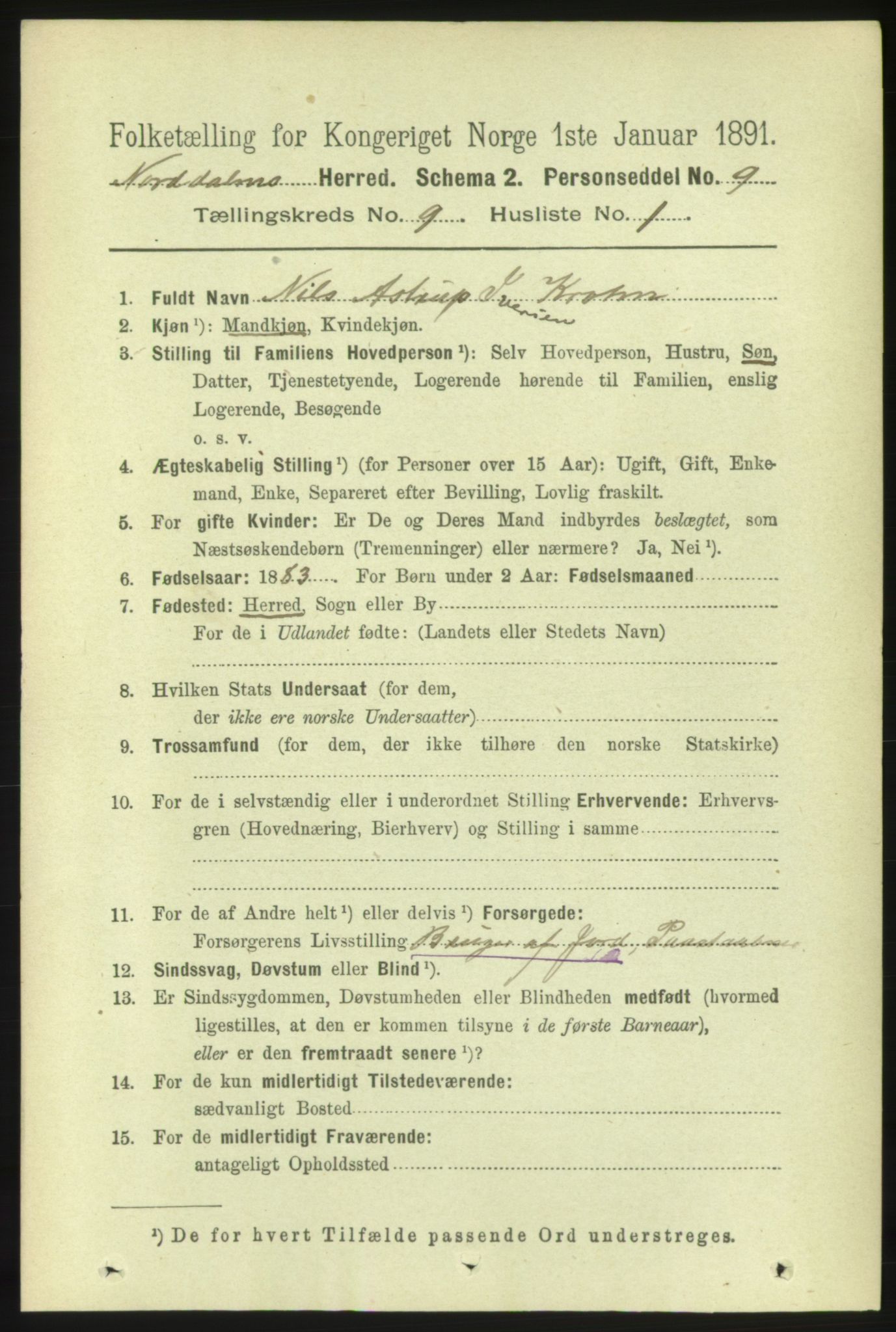 RA, 1891 census for 1524 Norddal, 1891, p. 1855