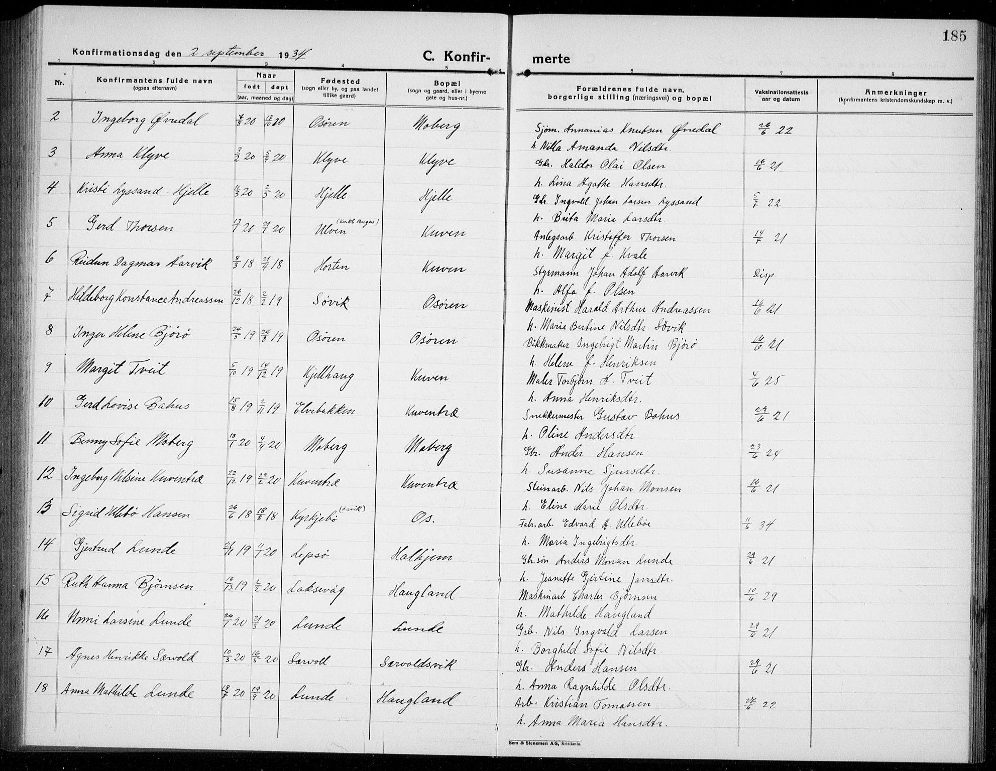 Os sokneprestembete, AV/SAB-A-99929: Parish register (copy) no. A 5, 1923-1941, p. 185