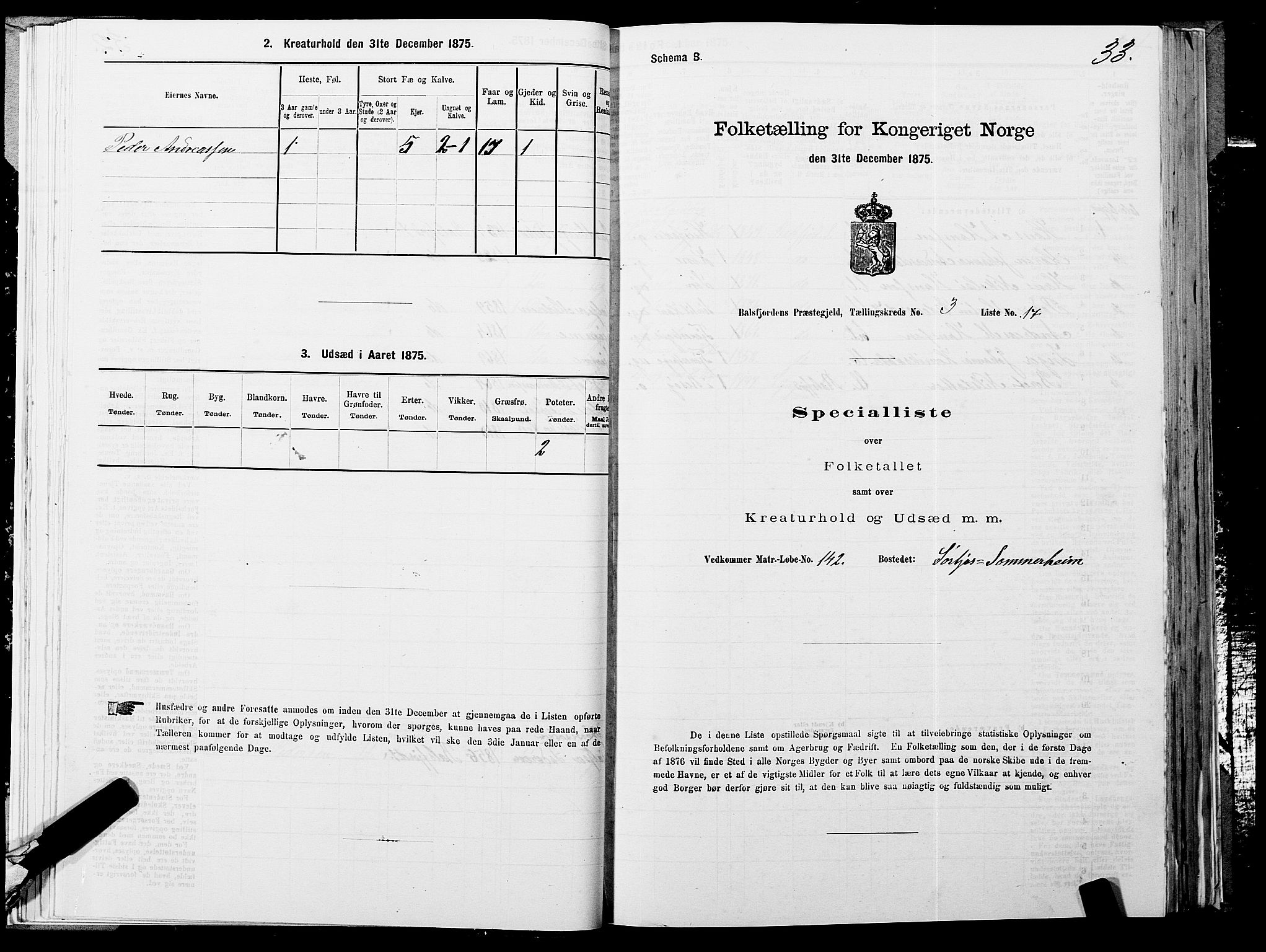 SATØ, 1875 census for 1933P Balsfjord, 1875, p. 1633