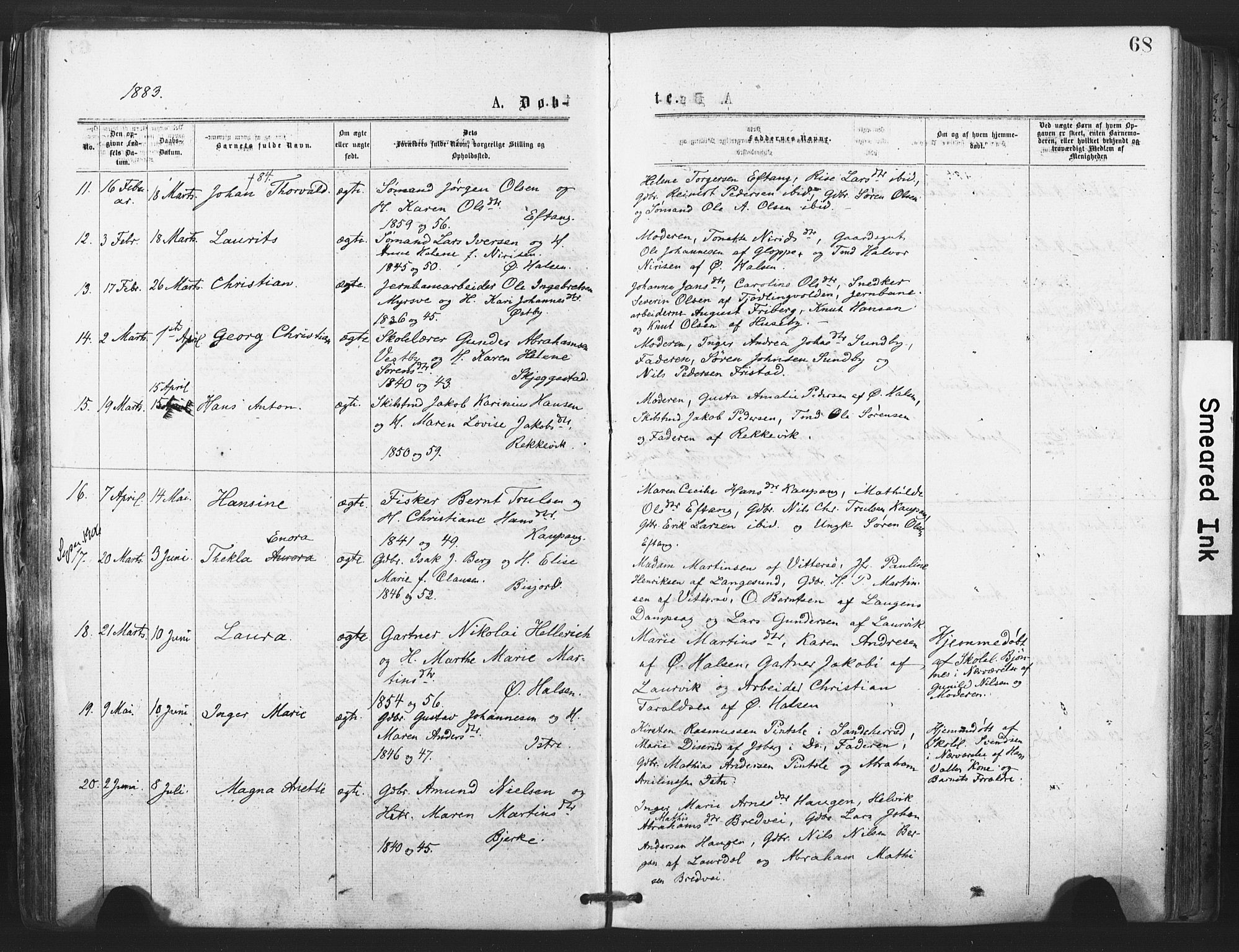 Tjølling kirkebøker, AV/SAKO-A-60/F/Fa/L0008: Parish register (official) no. 8, 1877-1886, p. 68