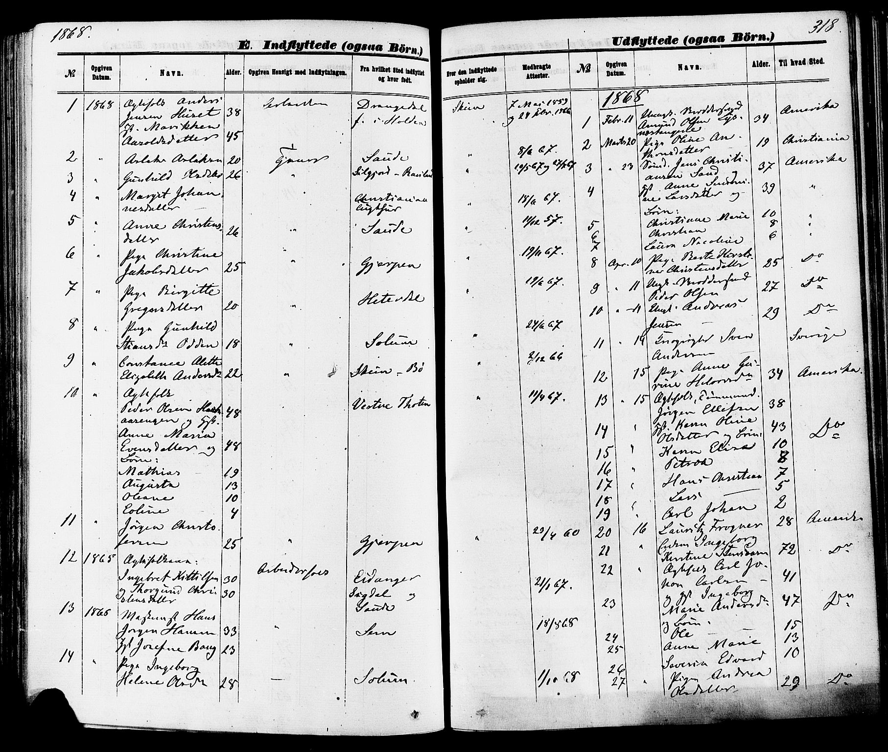 Skien kirkebøker, SAKO/A-302/F/Fa/L0008: Parish register (official) no. 8, 1866-1877, p. 318
