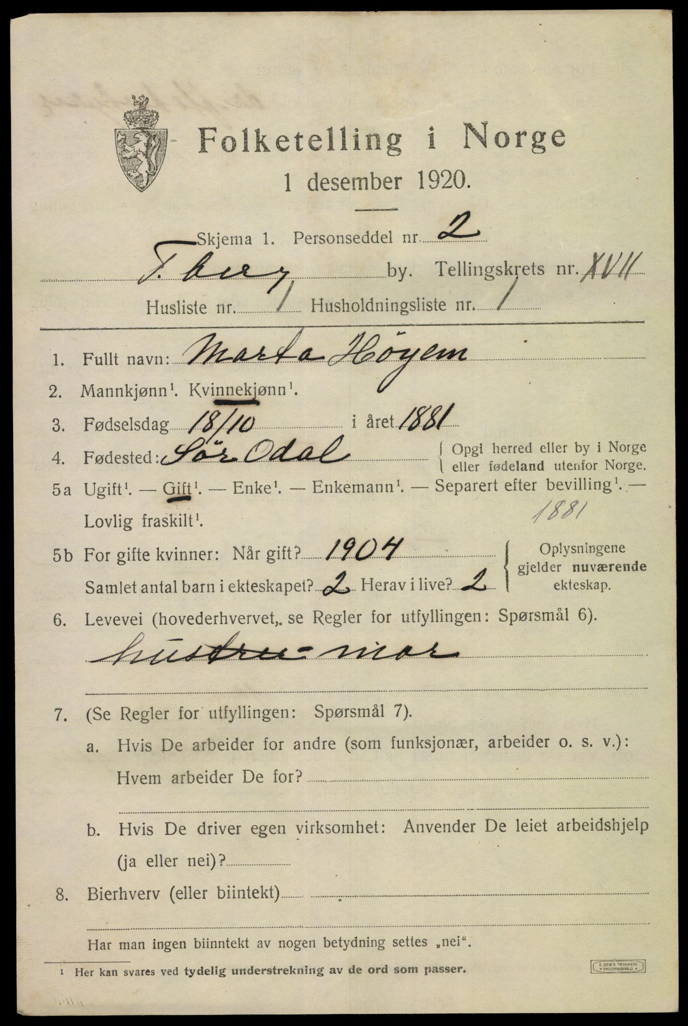 SAKO, 1920 census for Tønsberg, 1920, p. 25733