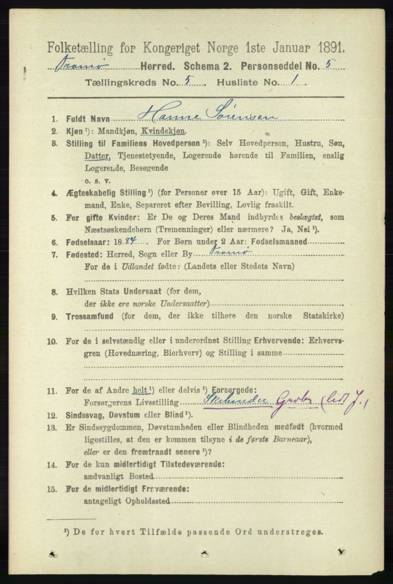 RA, 1891 census for 0921 Tromøy, 1891, p. 2196