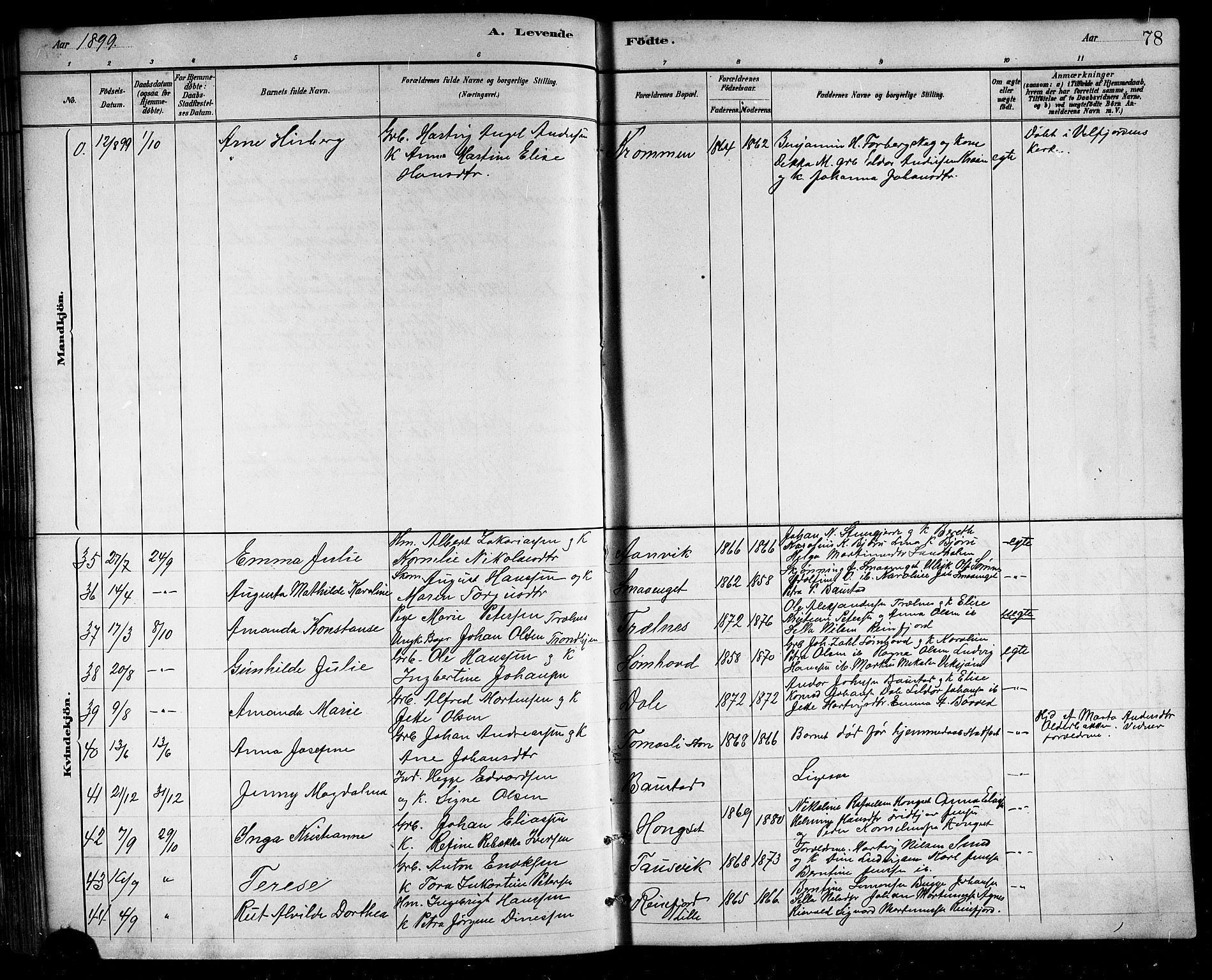 Ministerialprotokoller, klokkerbøker og fødselsregistre - Nordland, AV/SAT-A-1459/812/L0188: Parish register (copy) no. 812C06, 1884-1912, p. 78