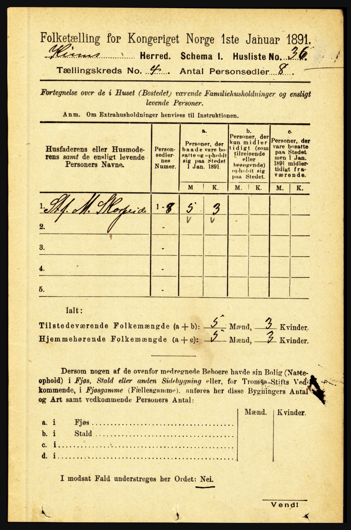 RA, 1891 census for 1437 Kinn, 1891, p. 1291