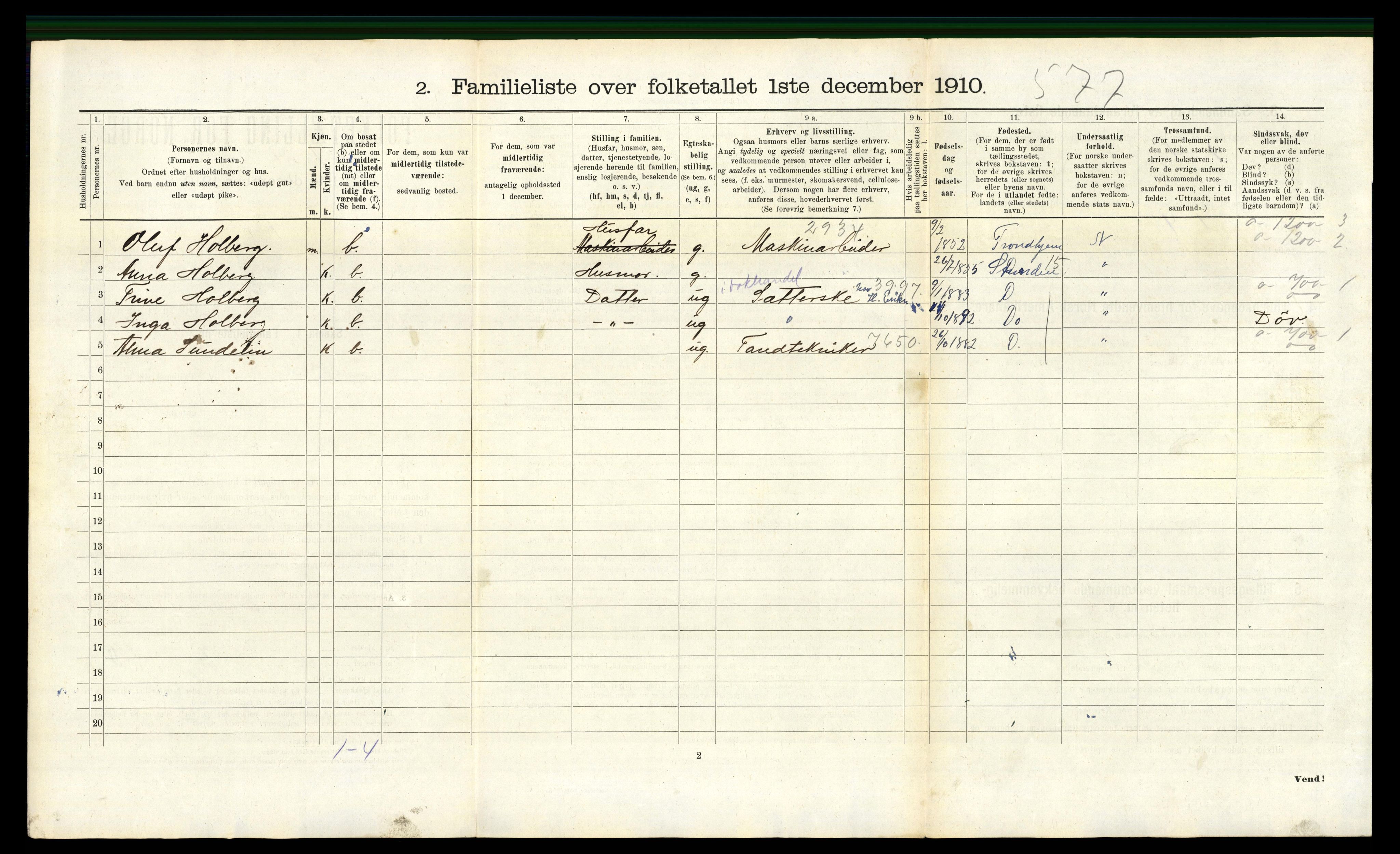 RA, 1910 census for Trondheim, 1910, p. 13672