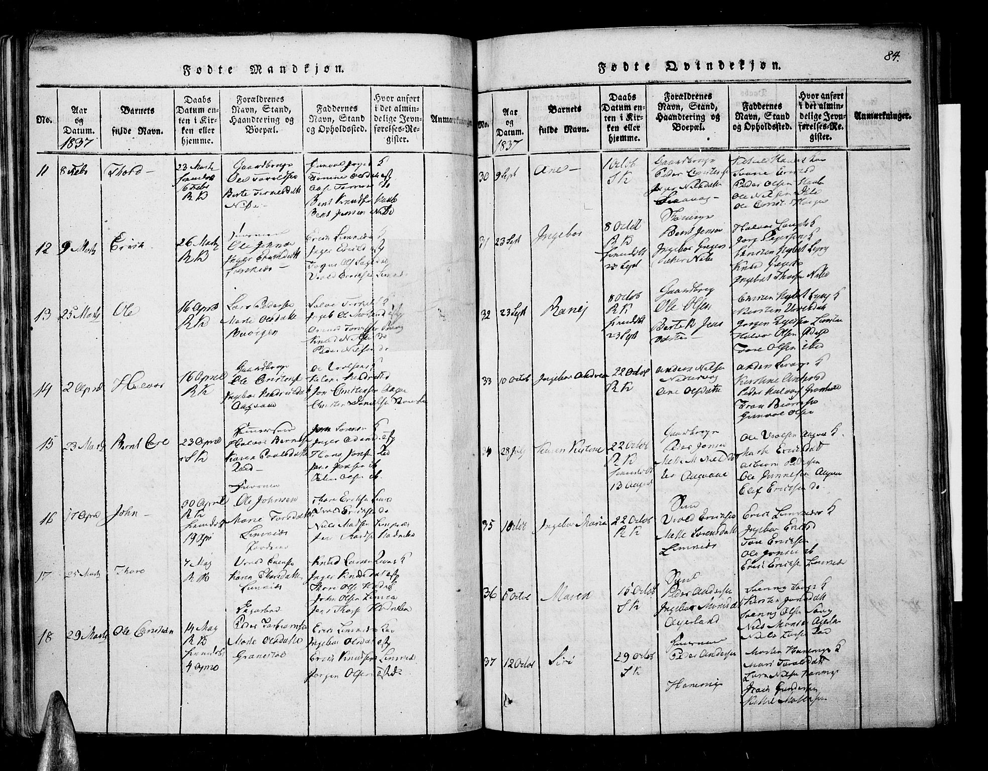 Søndeled sokneprestkontor, AV/SAK-1111-0038/F/Fa/L0001: Parish register (official) no. A 1, 1816-1838, p. 84