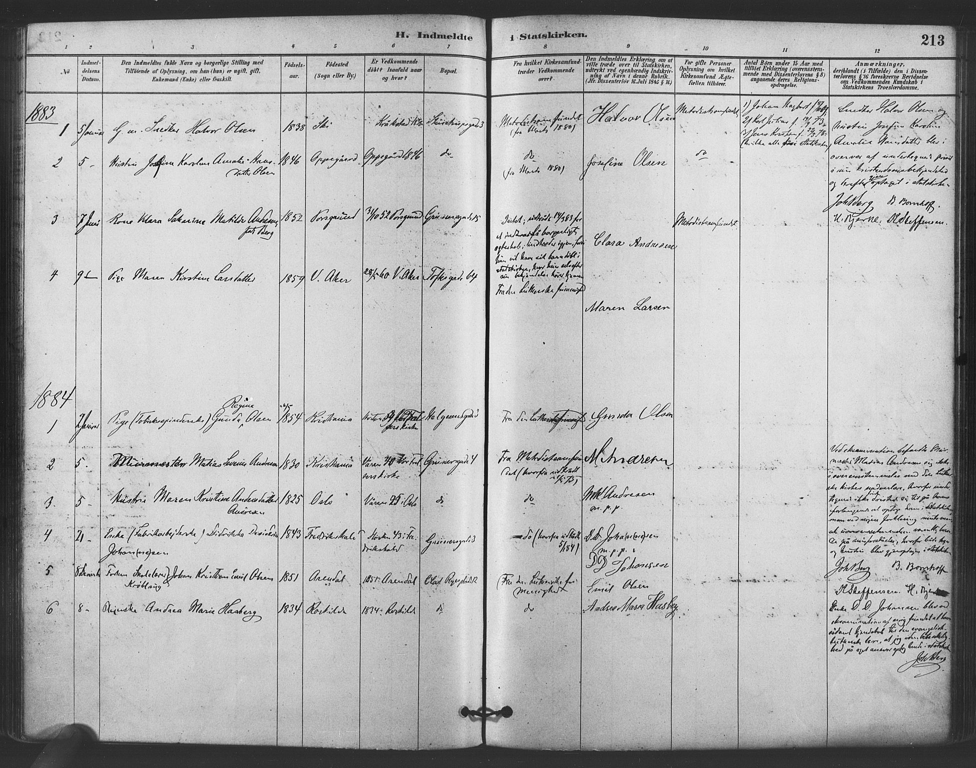 Paulus prestekontor Kirkebøker, SAO/A-10871/F/Fa/L0005: Parish register (official) no. 5, 1879-1889, p. 213