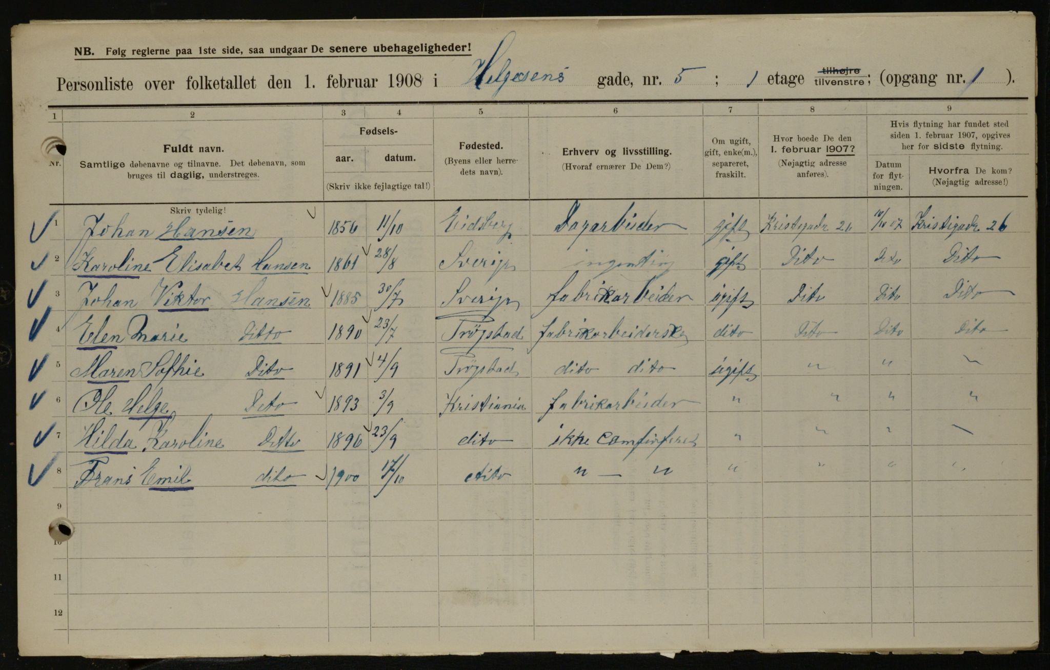 OBA, Municipal Census 1908 for Kristiania, 1908, p. 33729