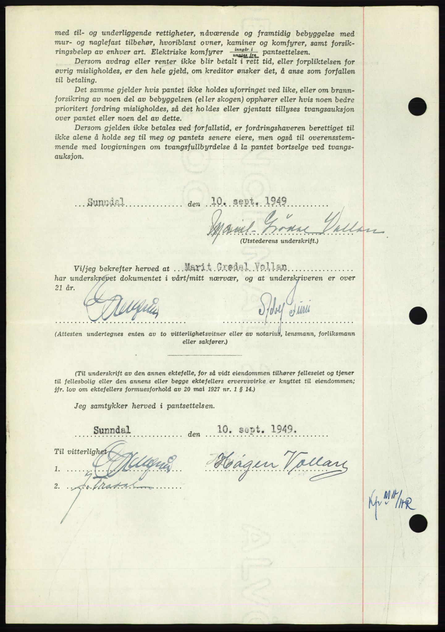 Nordmøre sorenskriveri, AV/SAT-A-4132/1/2/2Ca: Mortgage book no. B102, 1949-1949, Diary no: : 2703/1949