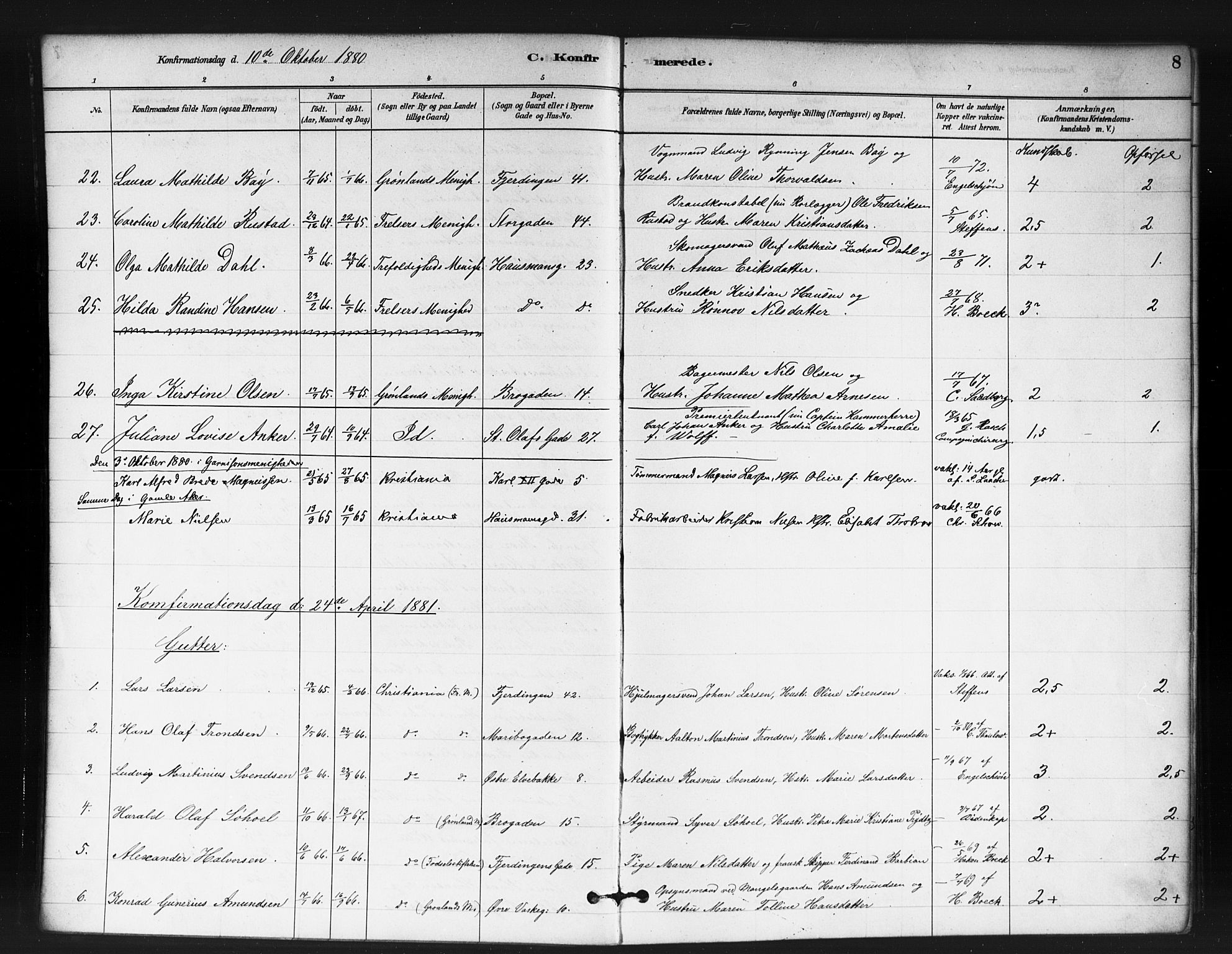 Jakob prestekontor Kirkebøker, AV/SAO-A-10850/F/Fa/L0004: Parish register (official) no. 4, 1880-1894, p. 8