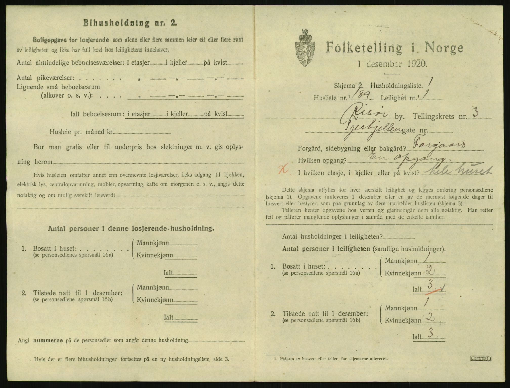 SAK, 1920 census for Risør, 1920, p. 3043