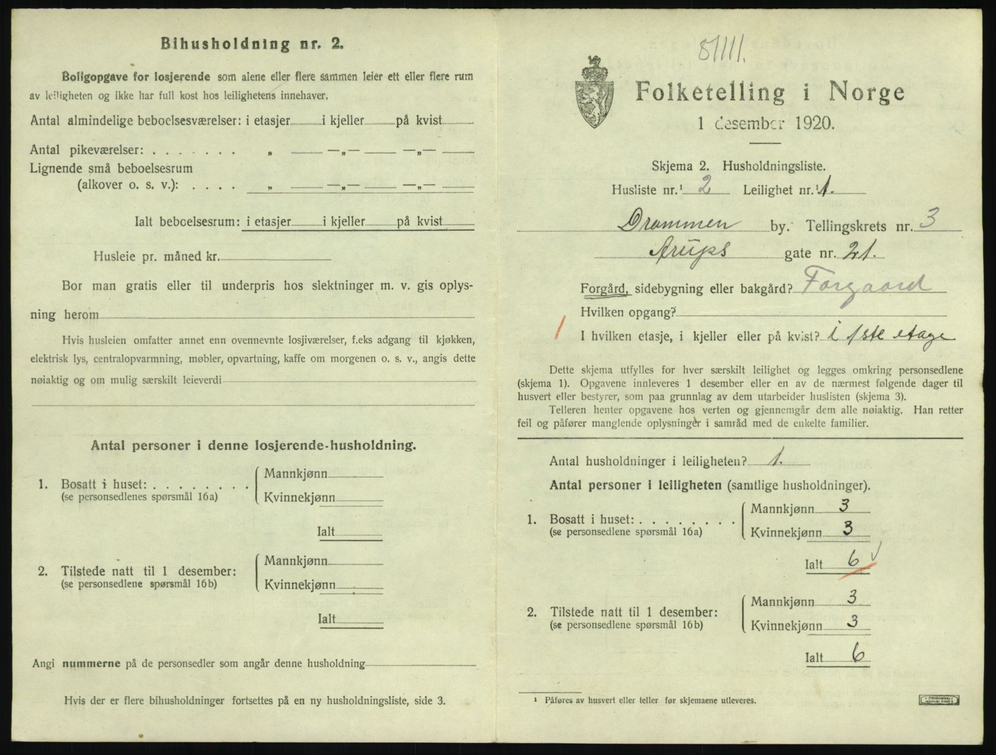 SAKO, 1920 census for Drammen, 1920, p. 8381