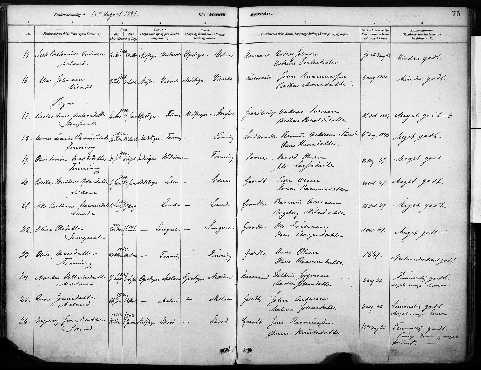 Stryn Sokneprestembete, AV/SAB-A-82501: Parish register (official) no. B 1, 1878-1907, p. 75