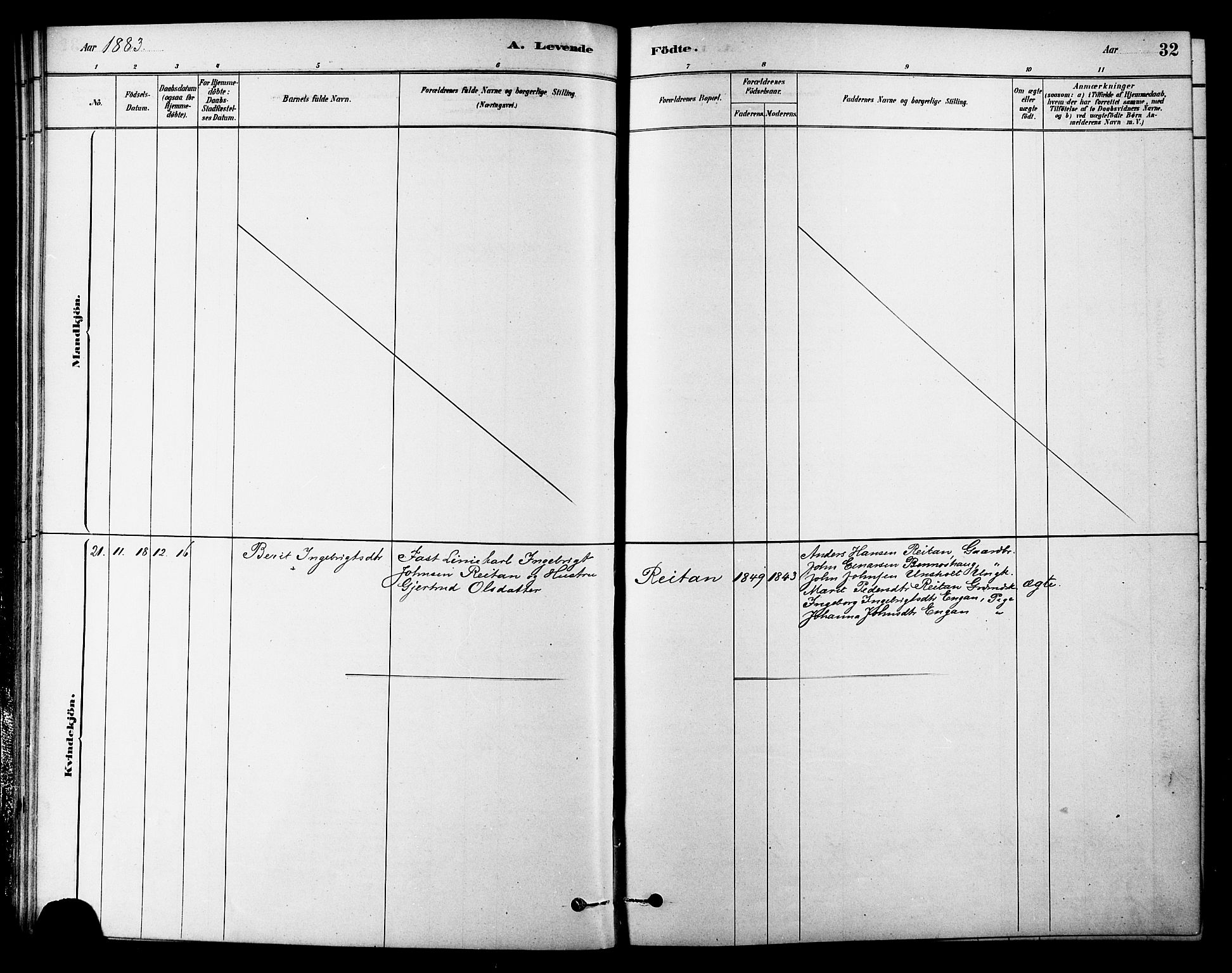 Ministerialprotokoller, klokkerbøker og fødselsregistre - Sør-Trøndelag, SAT/A-1456/686/L0983: Parish register (official) no. 686A01, 1879-1890, p. 32