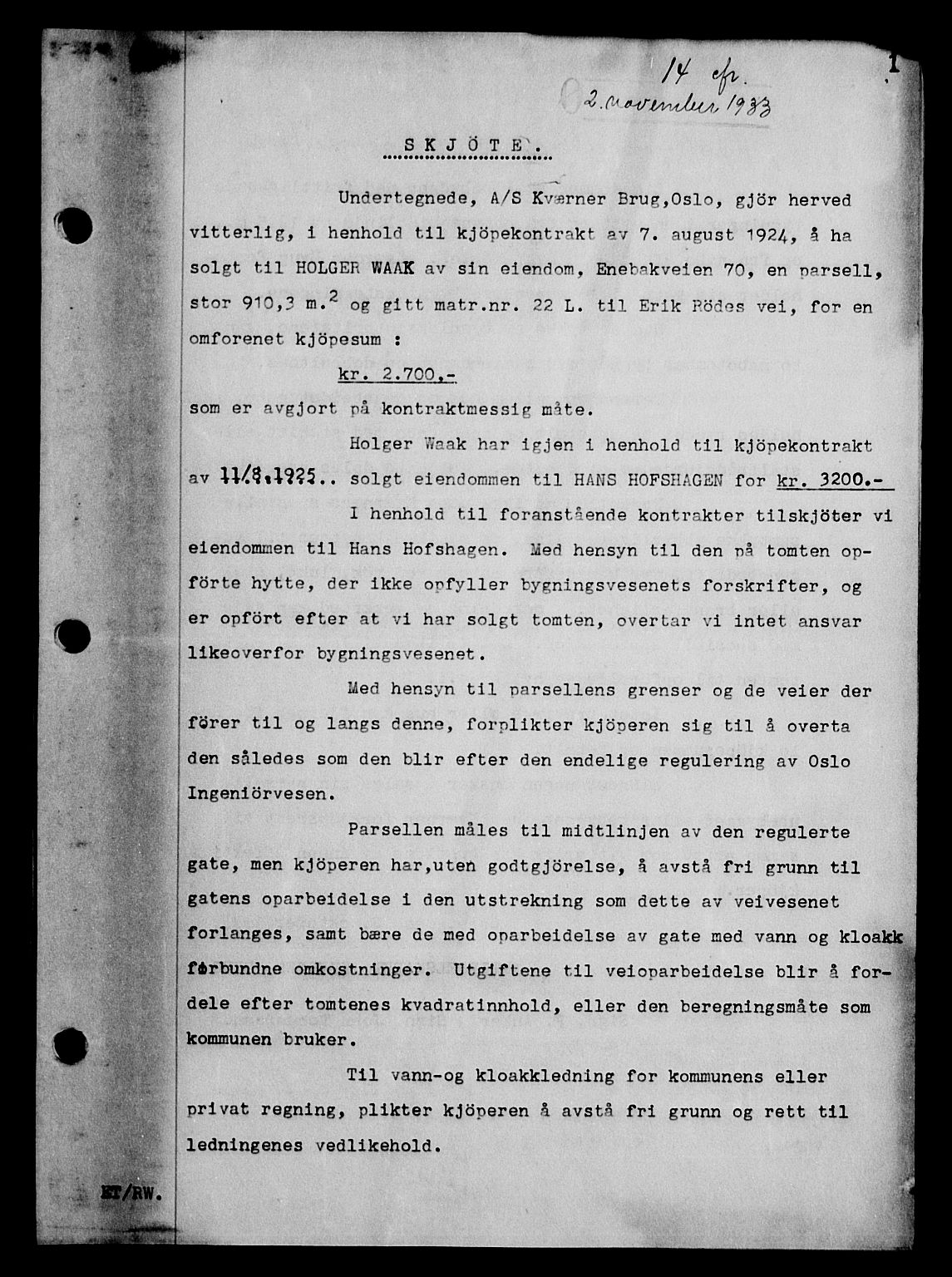 Oslo byskriverembete, SAO/A-10227/G/Gb/Gbc/Gbca/L0060: Mortgage book no. II 60, 1933-1934, p. 1