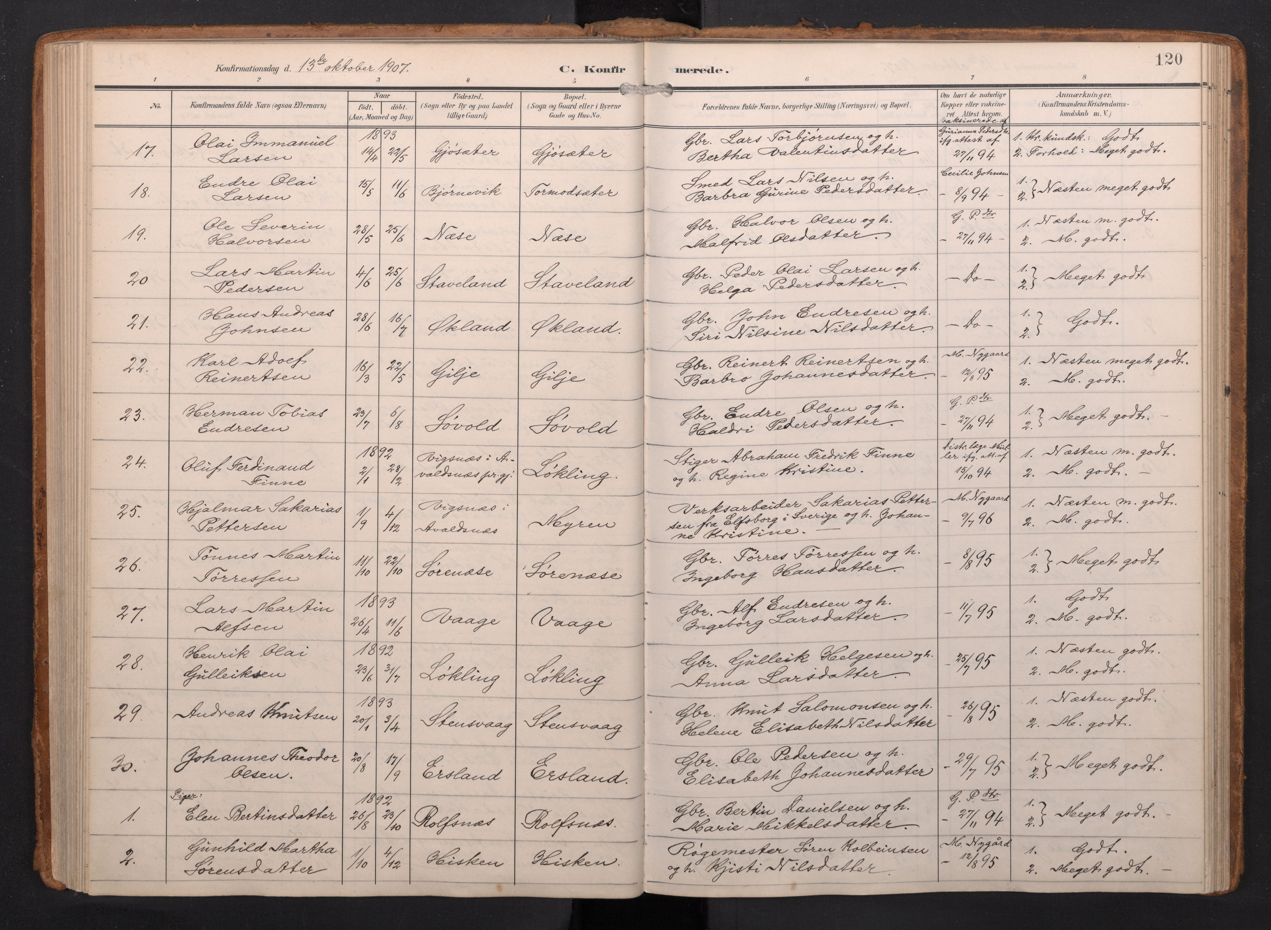 Finnås sokneprestembete, SAB/A-99925/H/Ha/Haa/Haac/L0003: Parish register (official) no. C 3, 1905-1917, p. 120