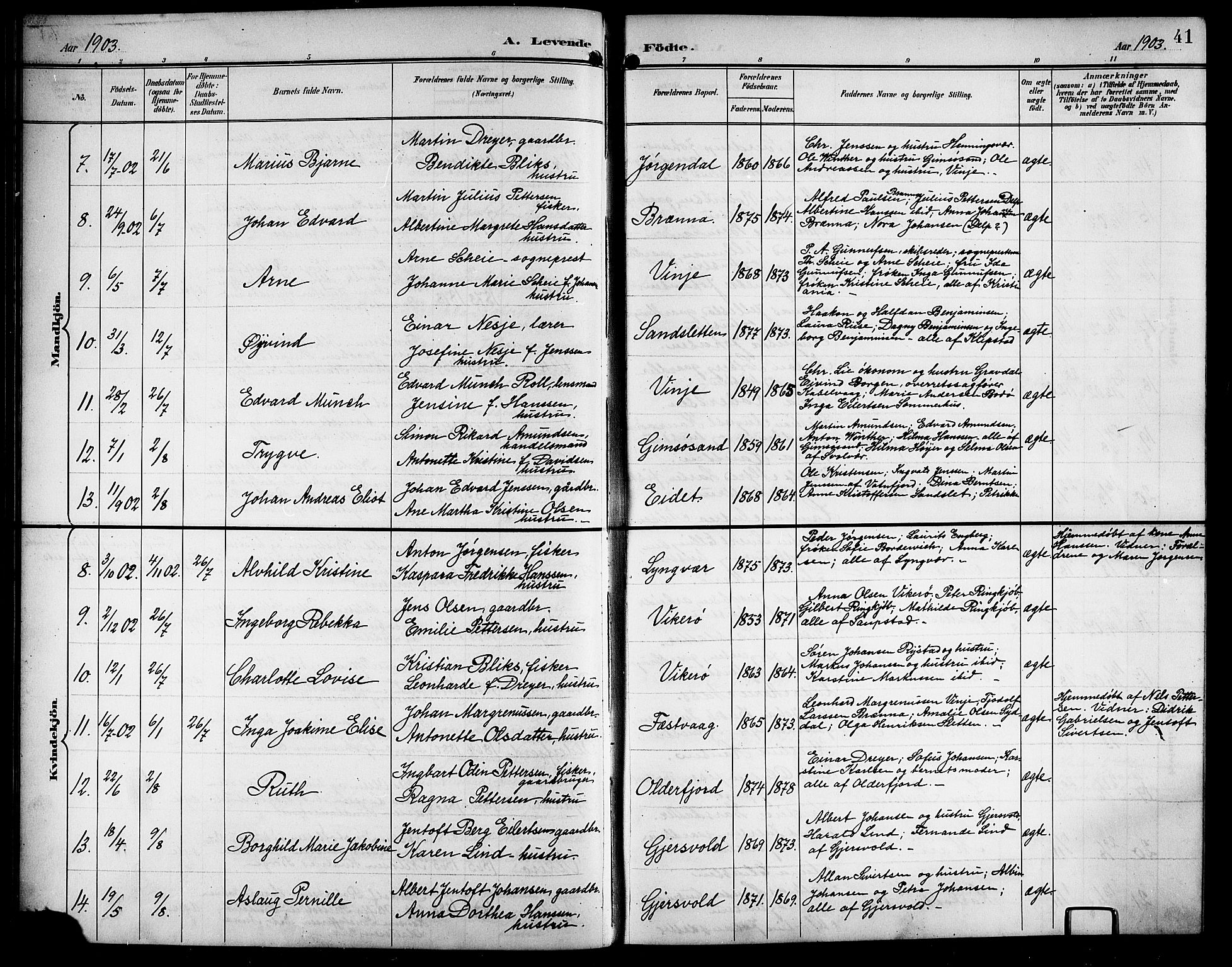 Ministerialprotokoller, klokkerbøker og fødselsregistre - Nordland, AV/SAT-A-1459/876/L1105: Parish register (copy) no. 876C04, 1896-1914, p. 41