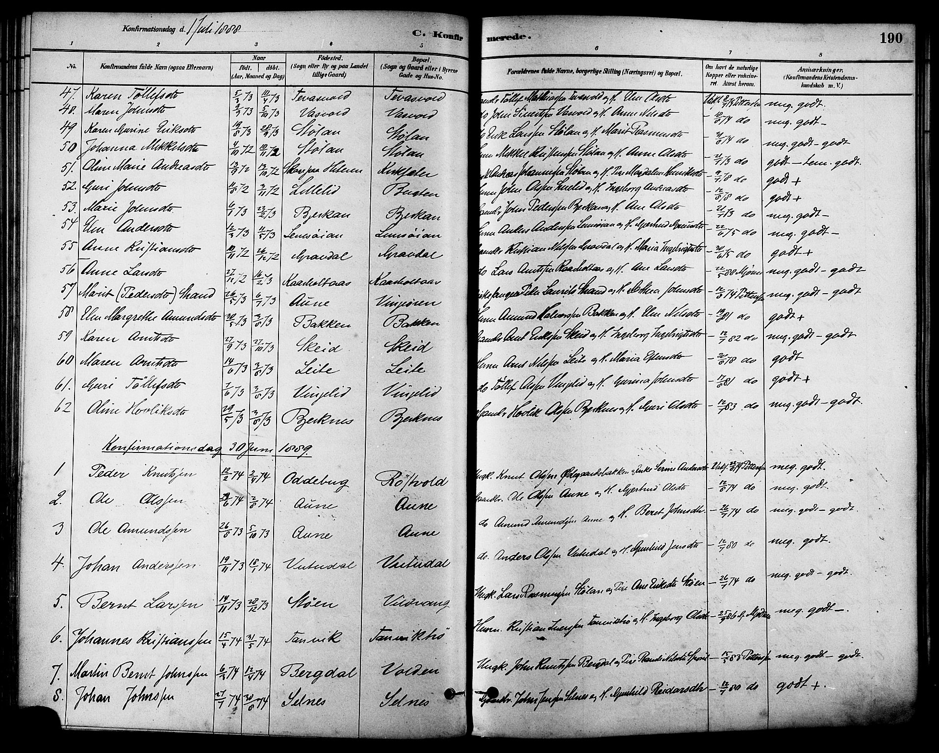Ministerialprotokoller, klokkerbøker og fødselsregistre - Sør-Trøndelag, SAT/A-1456/630/L0496: Parish register (official) no. 630A09, 1879-1895, p. 190