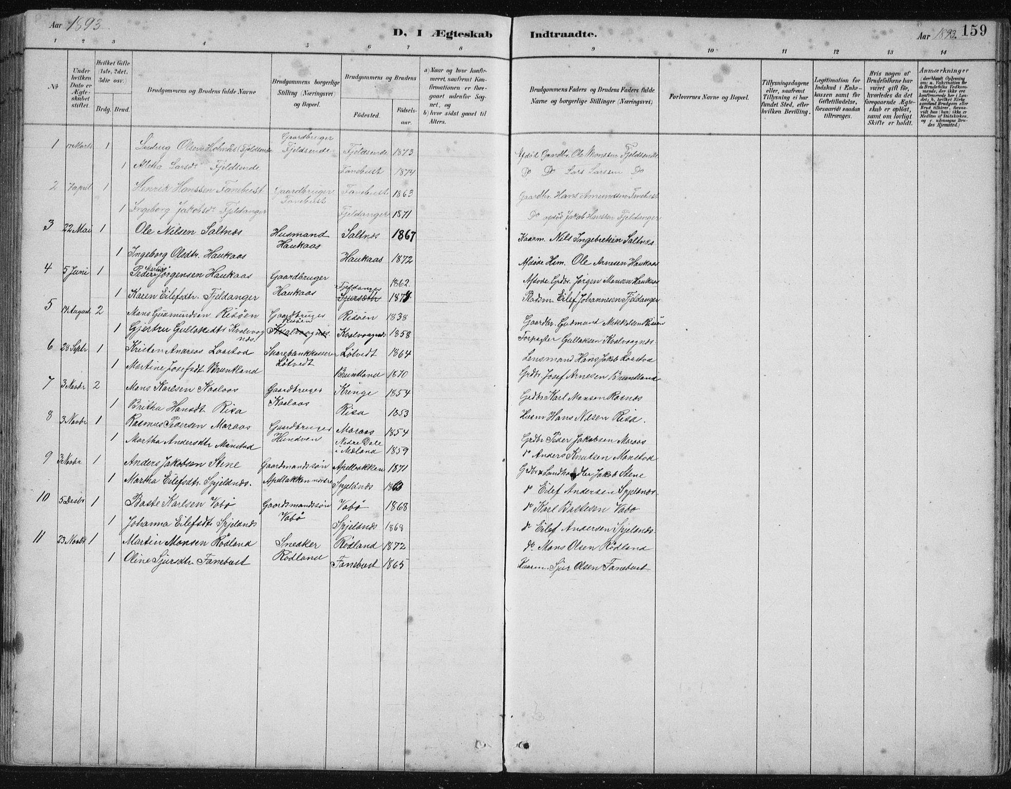 Lindås Sokneprestembete, SAB/A-76701/H/Hab: Parish register (copy) no. B 3, 1886-1914, p. 159