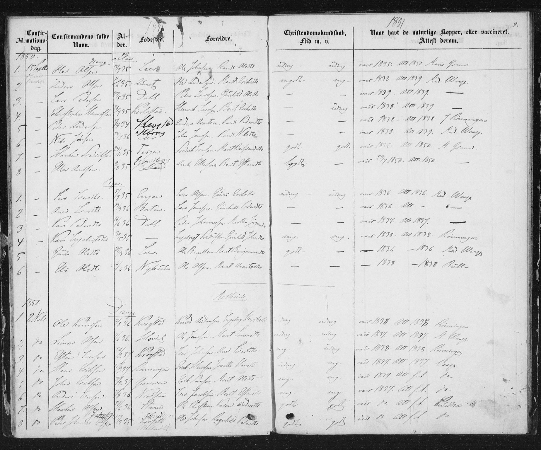 Ministerialprotokoller, klokkerbøker og fødselsregistre - Sør-Trøndelag, SAT/A-1456/691/L1075: Parish register (official) no. 691A07, 1850-1852, p. 9